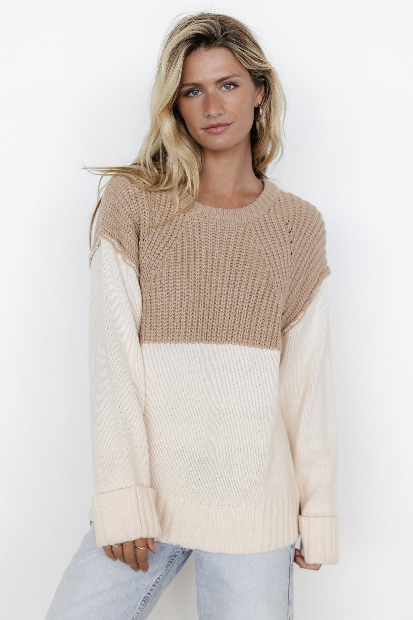 Mabel Cuffed Sweater | Cream + Taupe Sale 100% Guaranteed