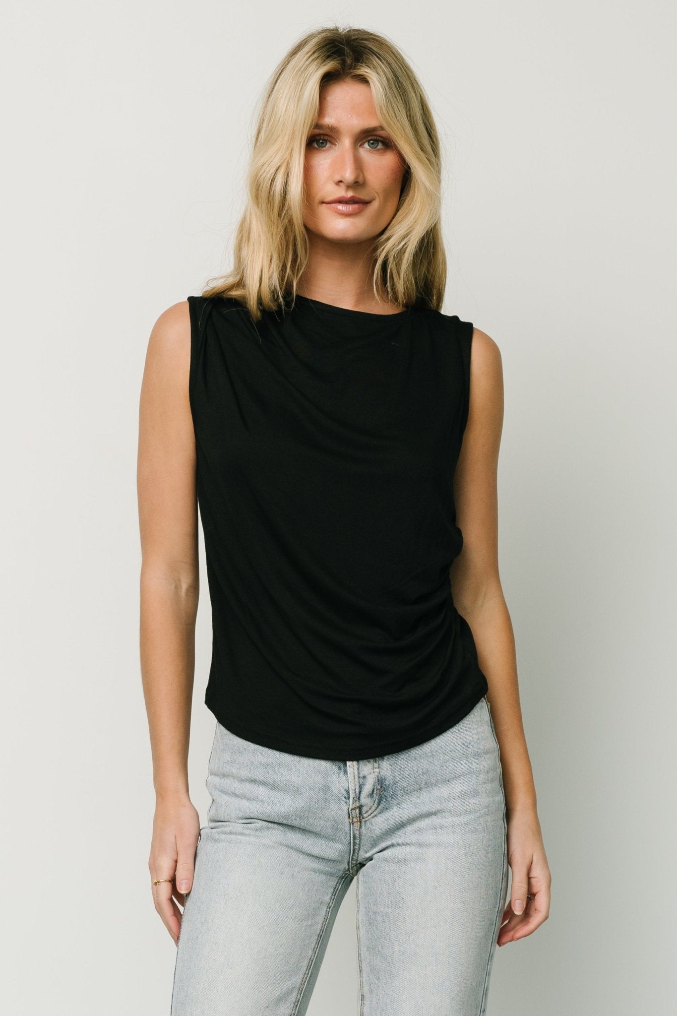 Jia Ruched Tank Top | Black Outlet Manchester