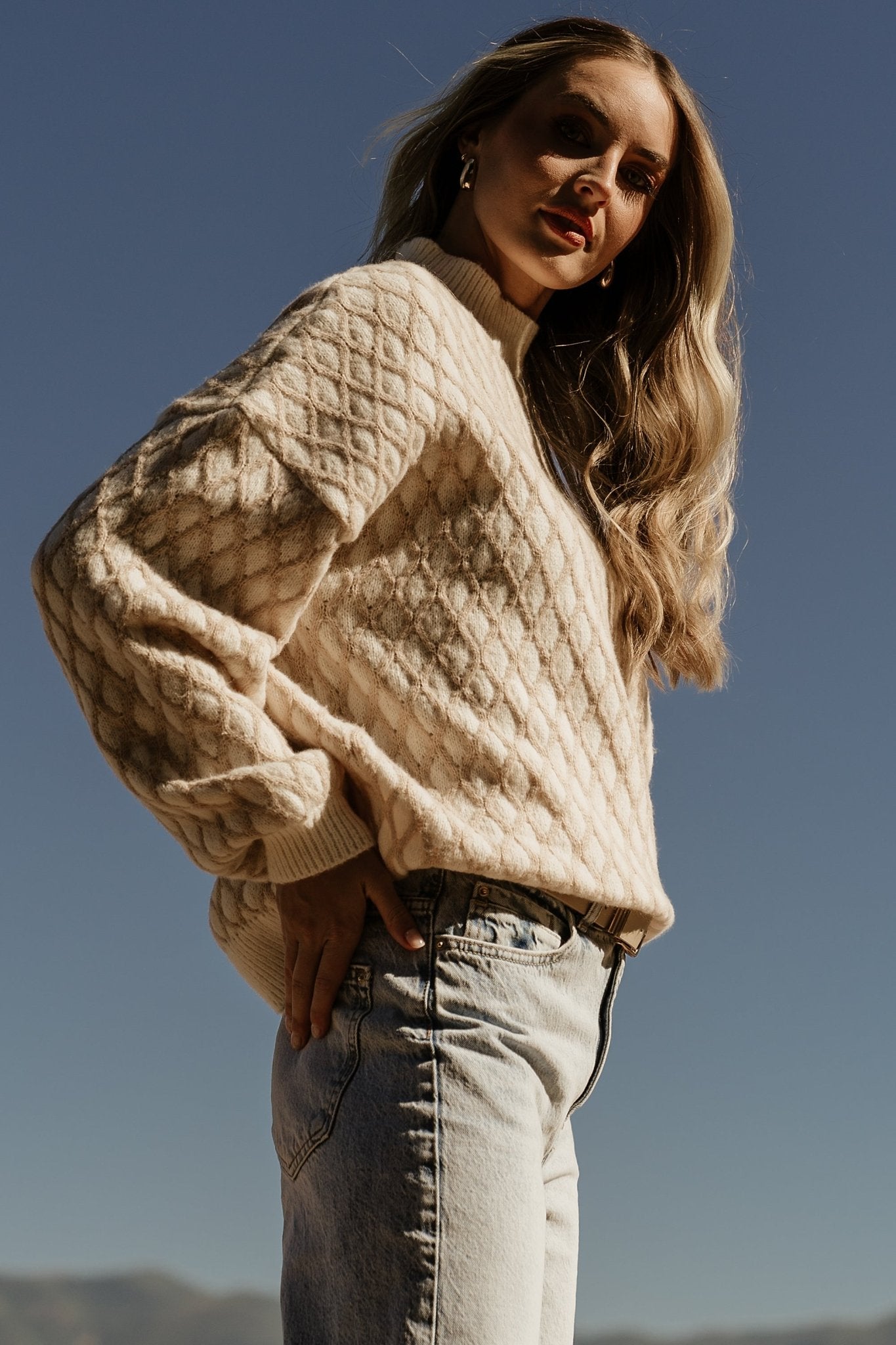 Hendrix Diamond Knit Sweater | Taupe Sale Affordable