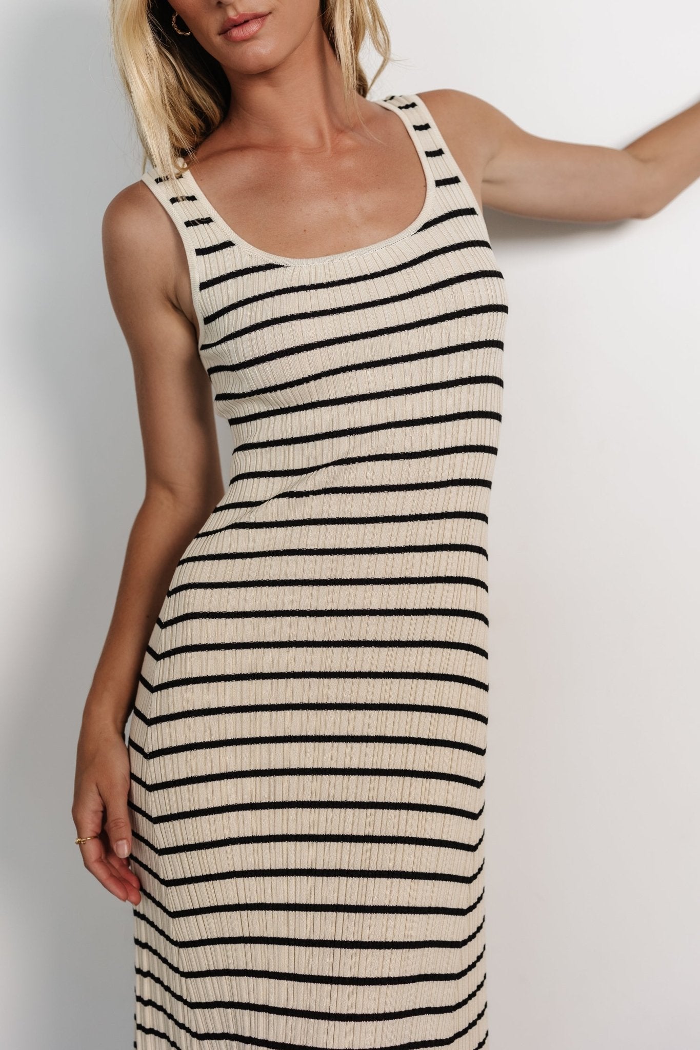 Jesse Ribbed Tank Maxi Dress | Ivory + Black Cheap Sale Geniue Stockist