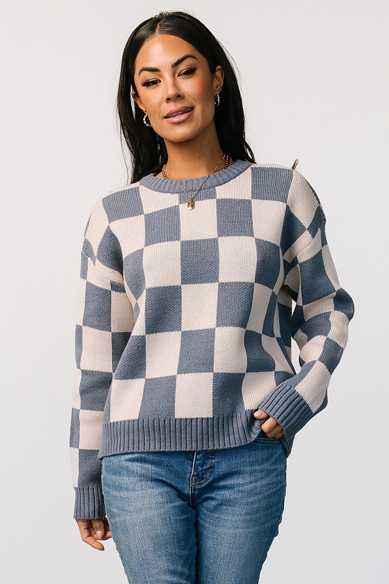 Quincy Checkered Sweater | Blue Clearance Explore