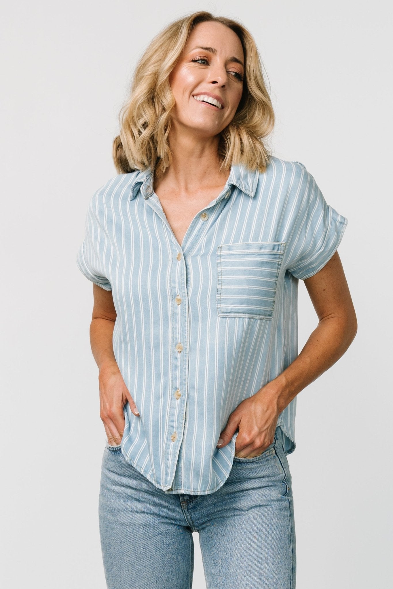 Berkley Striped Top | Denim Blue Cheap Sale Supply