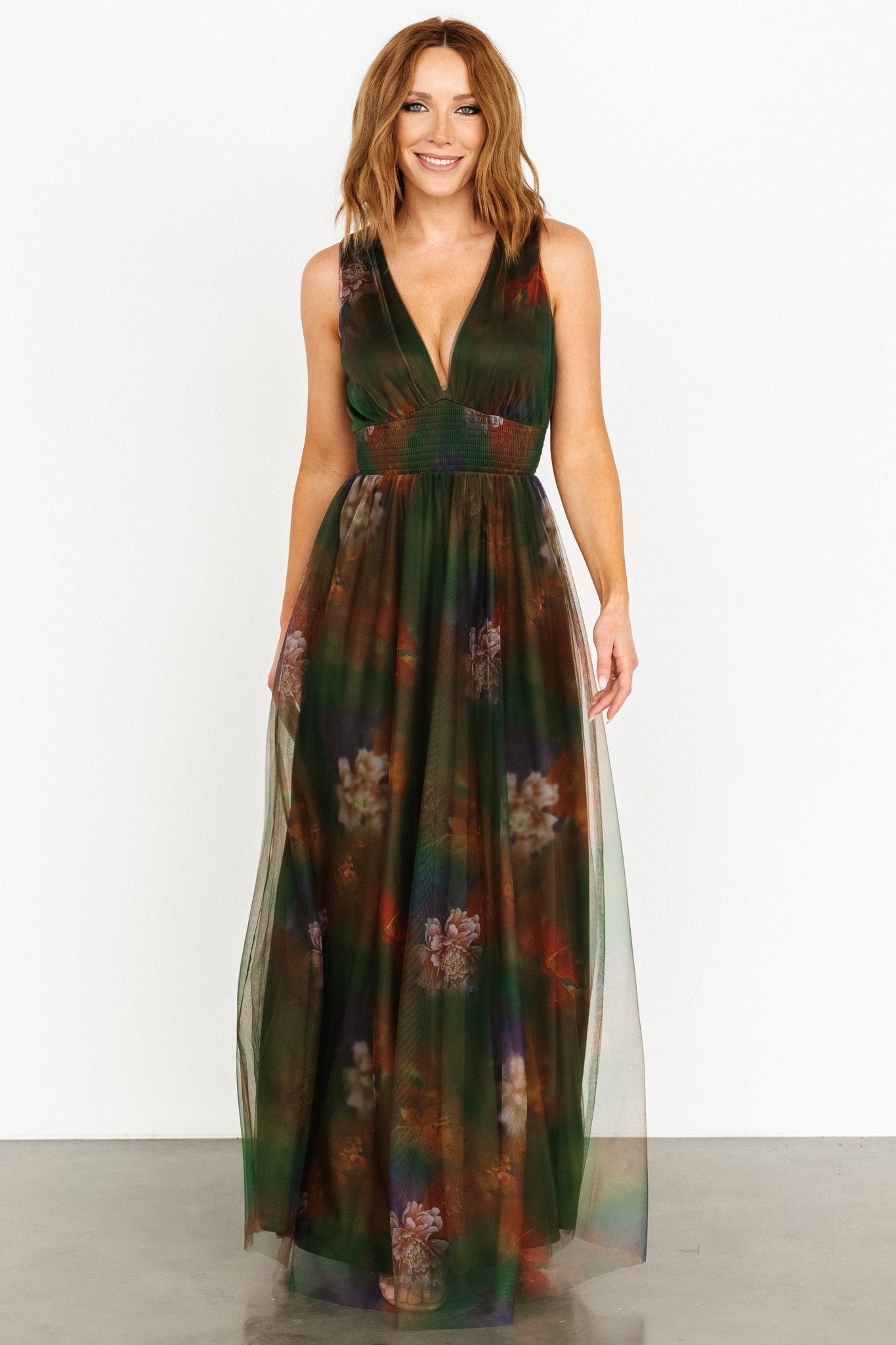 Kamila Tulle Maxi Dress | Olive Multi Floral Newest For Sale