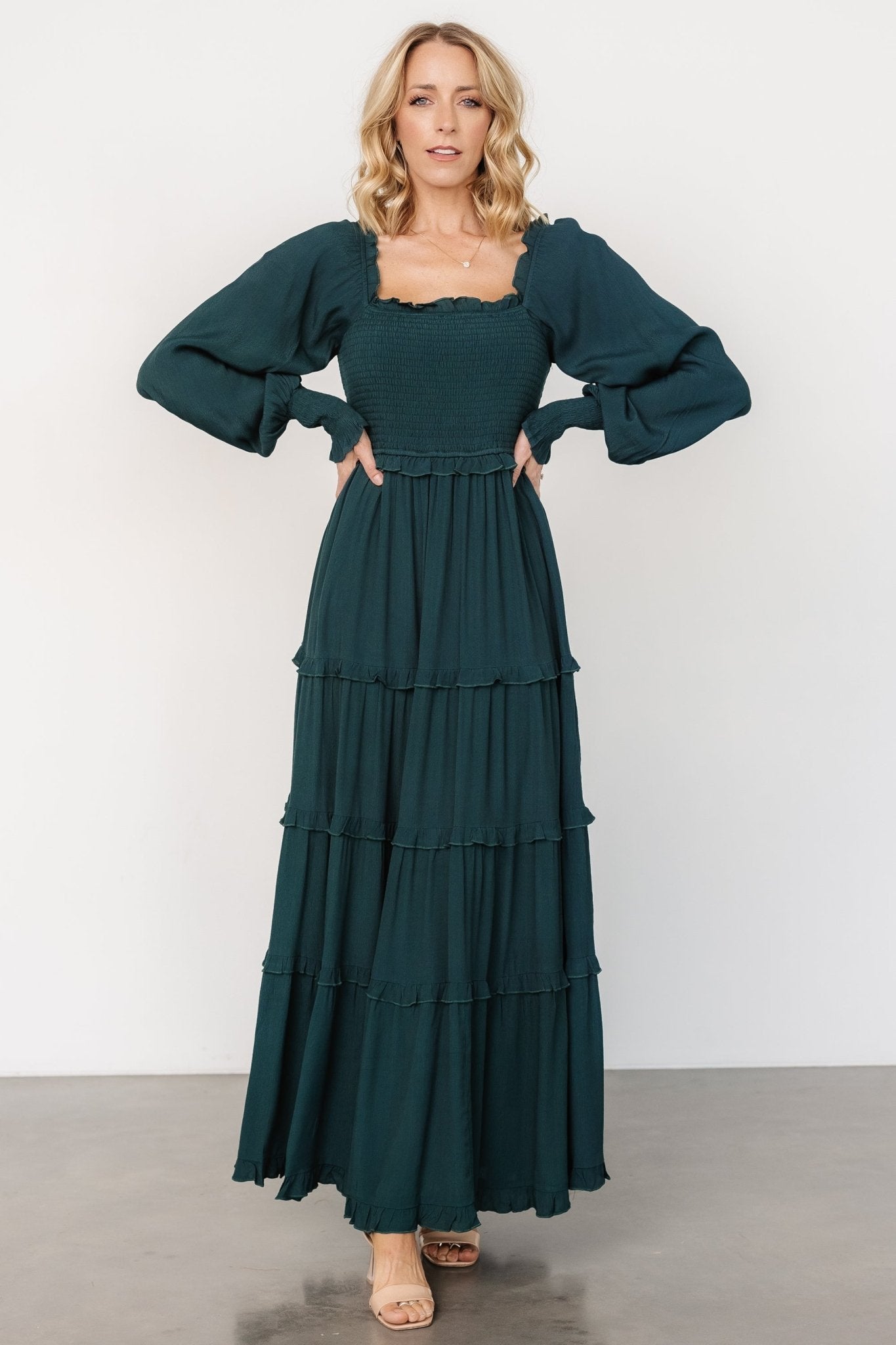 Lana Smocked Maxi Dress | Dark Green Grey Outlet Store Online