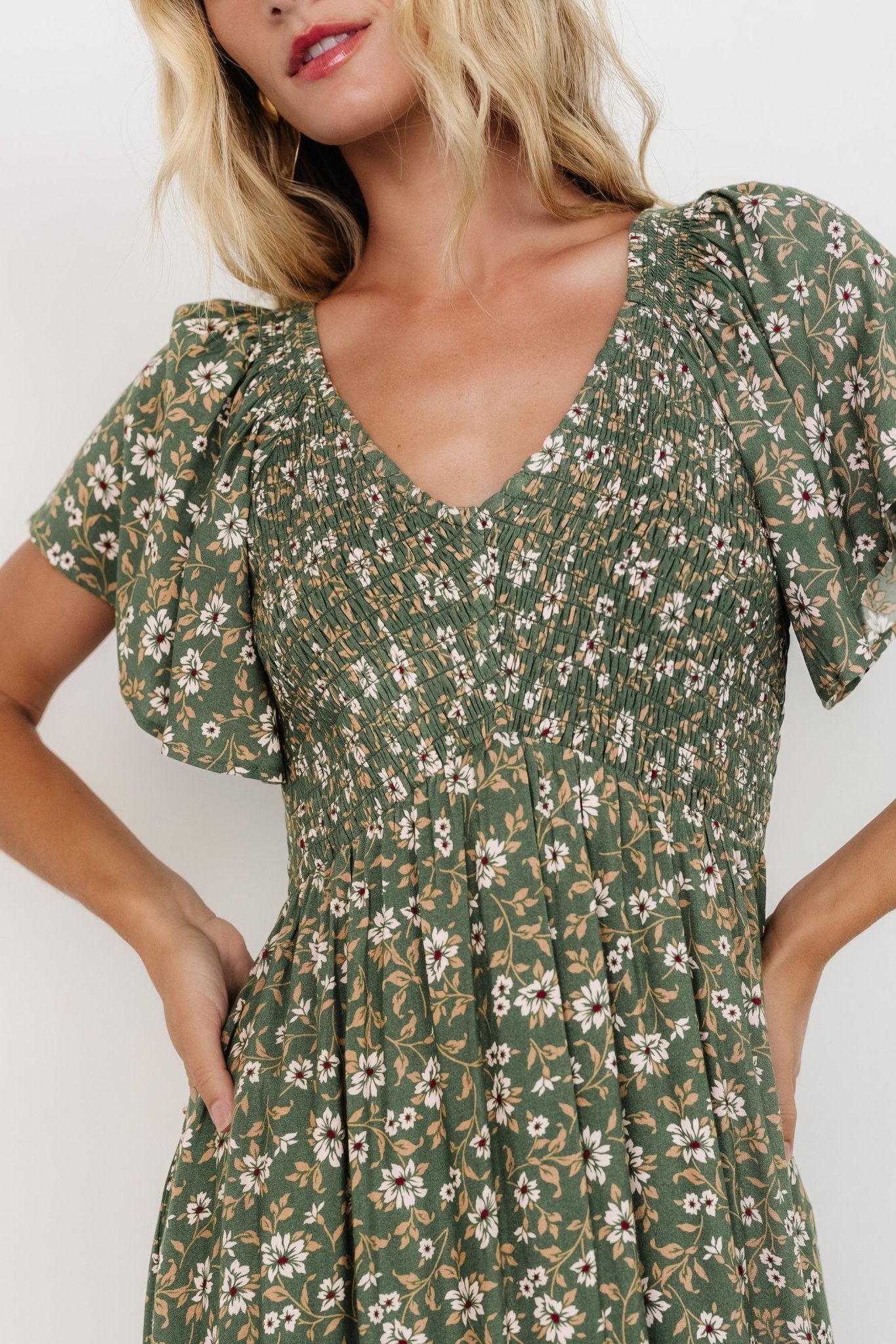 Joanie Smocked Dress | Green Floral Best Deals