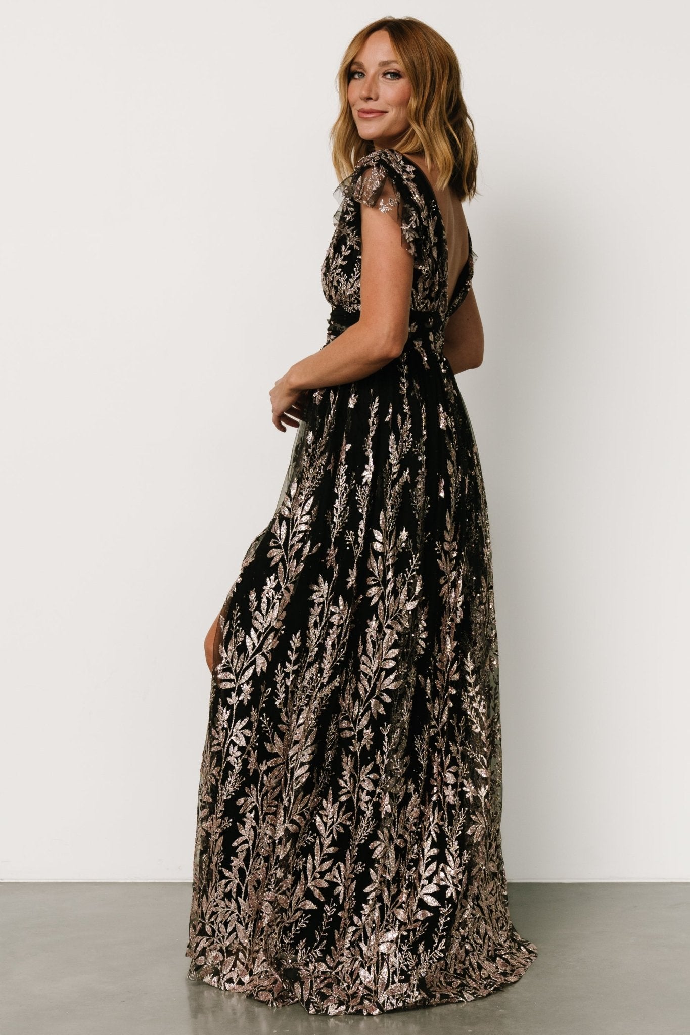 Karina Shimmer Gown | Black + Rose Gold Cheap View