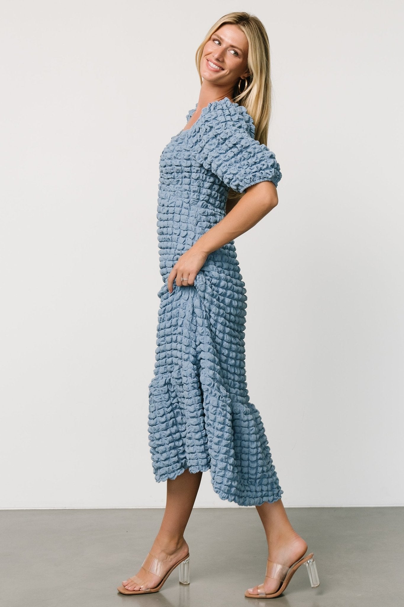 Therese Textured Dress | Denim Blue Free Shipping For Sale