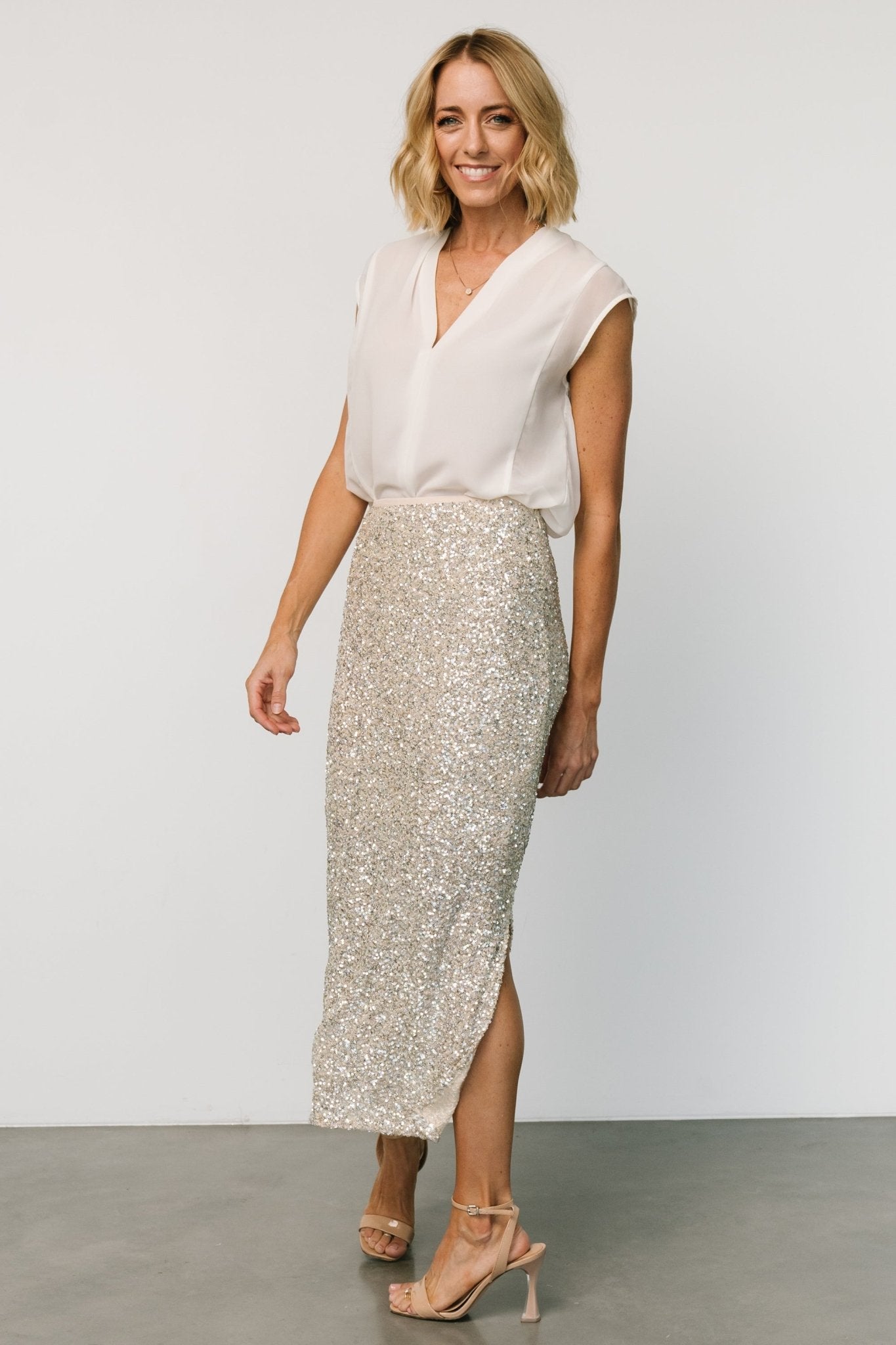 Charmed Sequin Midi Skirt | Champagne Free Shipping 2025 New