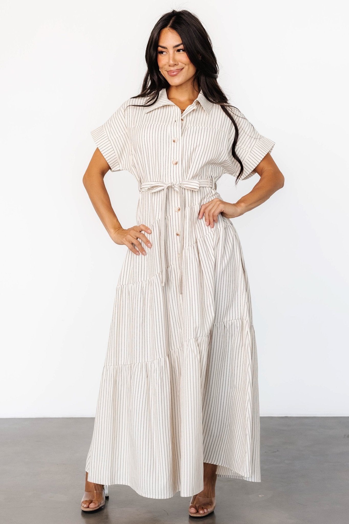 Covey Button Up Maxi Dress | Cream Stripe Cheap Footlocker Finishline