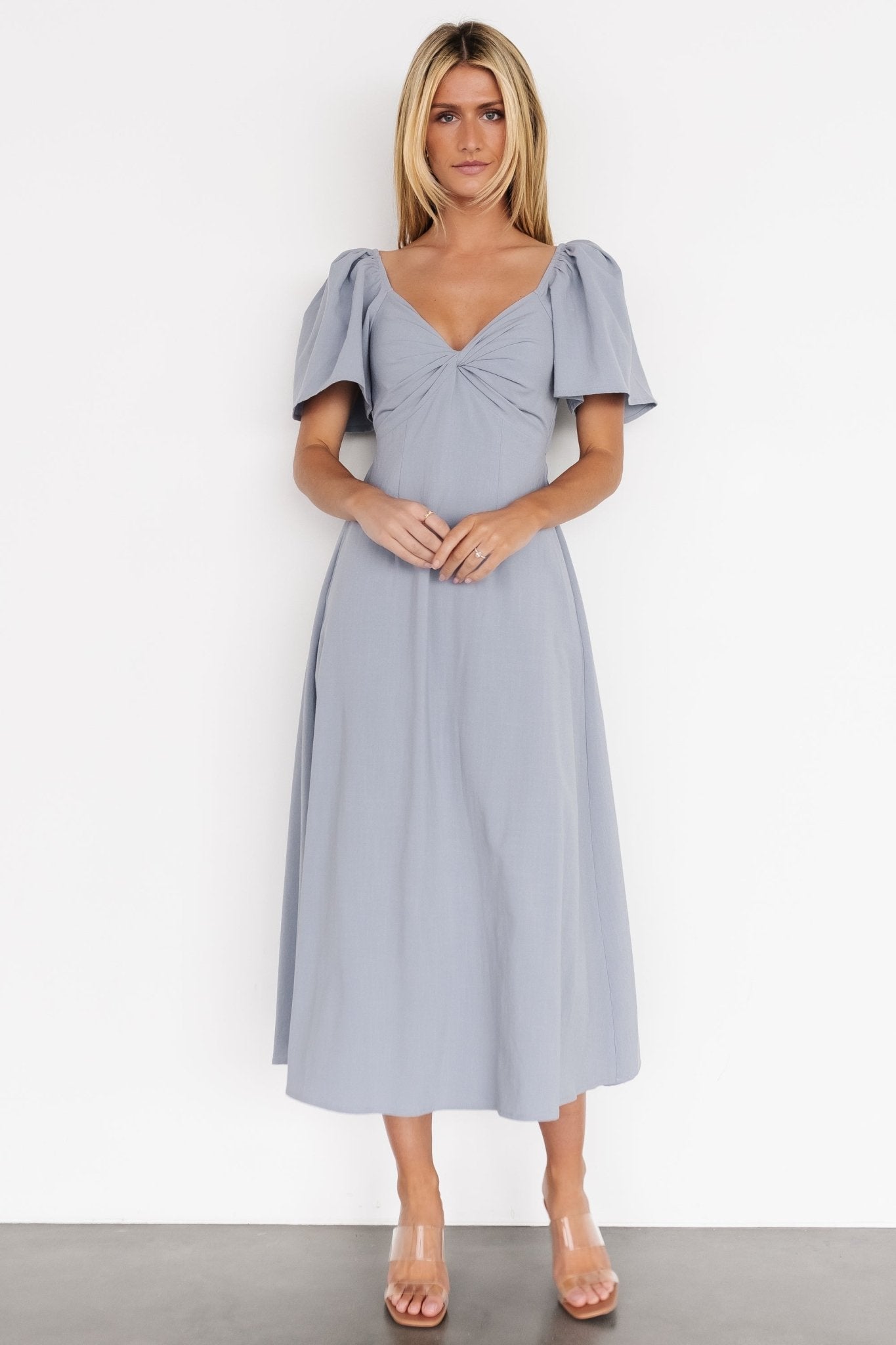 Indie Back Tie Dress | Dusty Blue Cheap Online Store Manchester