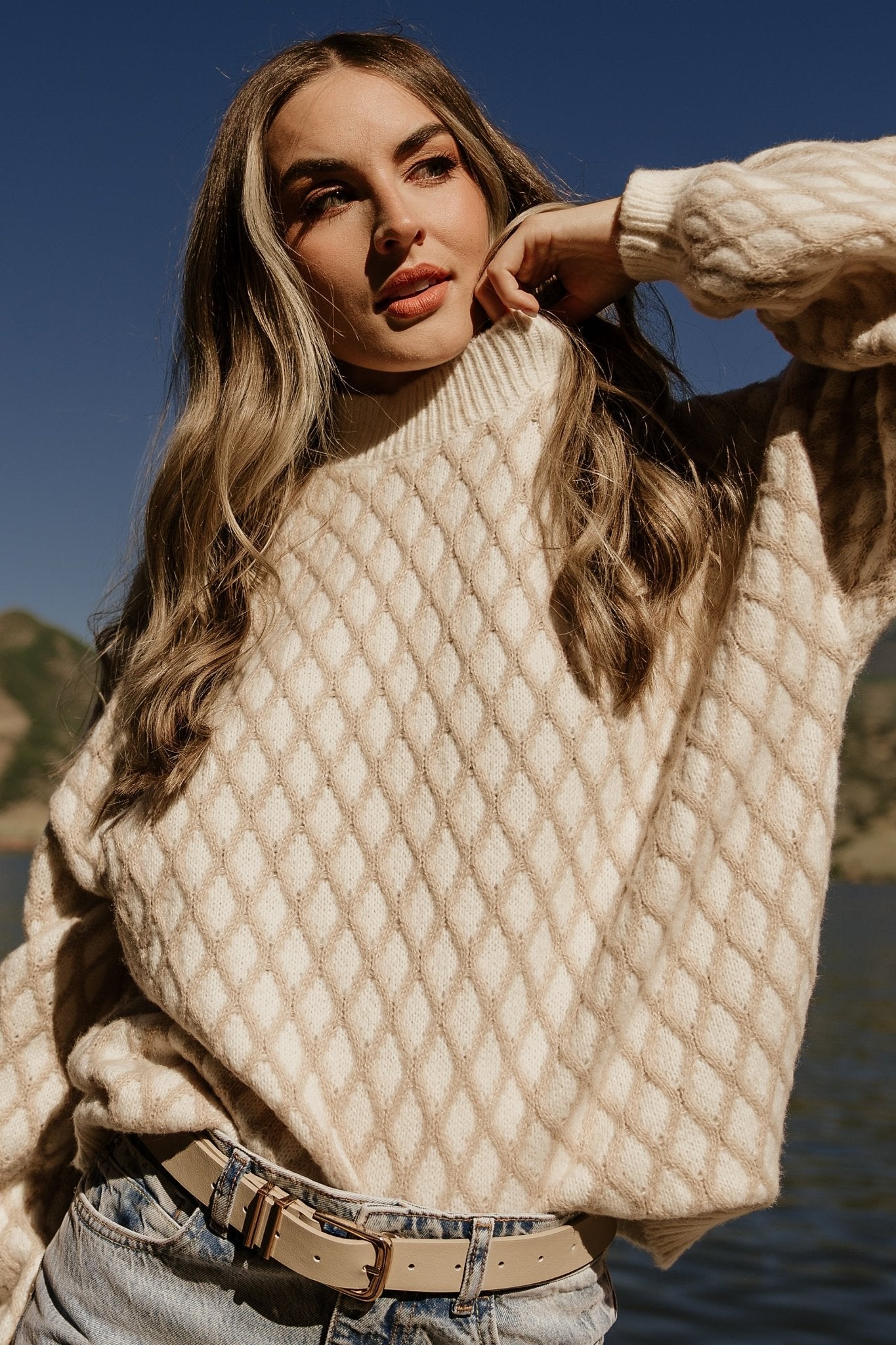 Hendrix Diamond Knit Sweater | Taupe Sale Affordable