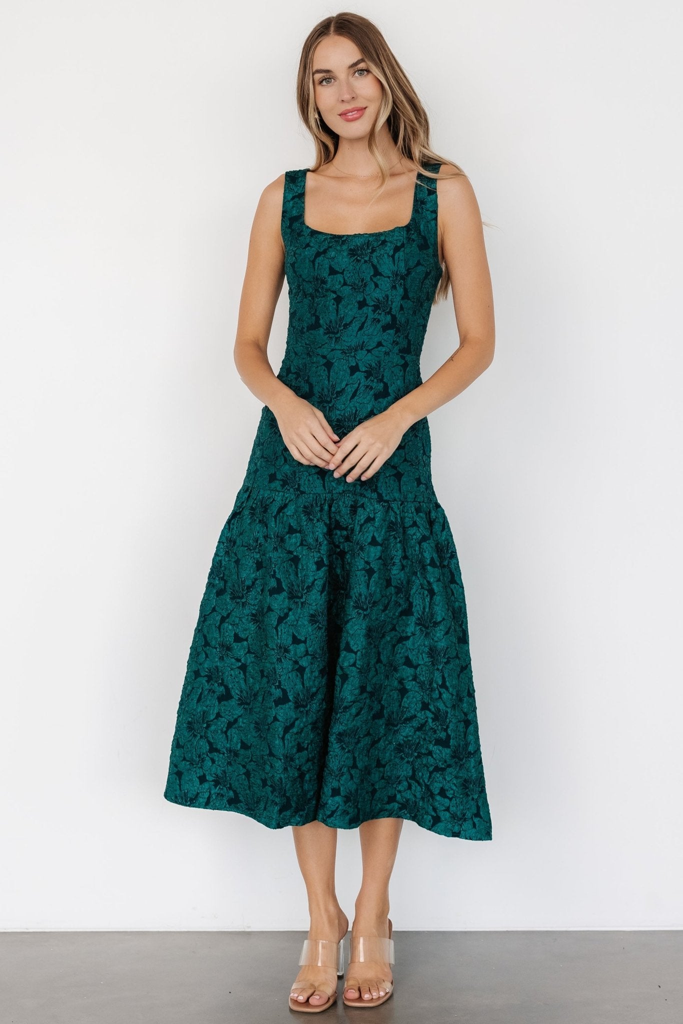 Merial Embossed Dress | Dark Green Sale Nicekicks