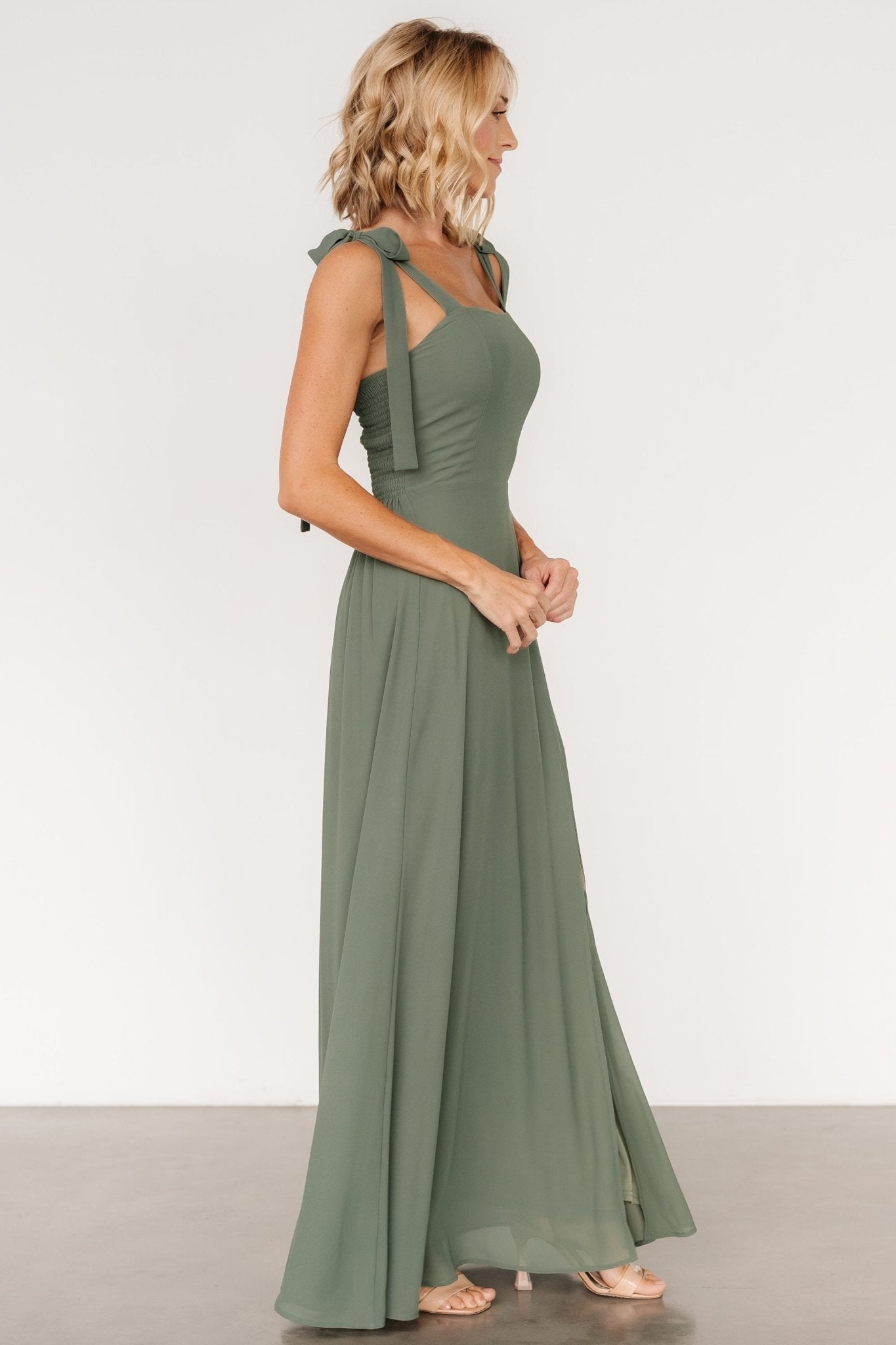 Necia Tie Shoulder Maxi Dress | Dark Sage Big Sale Cheap Online