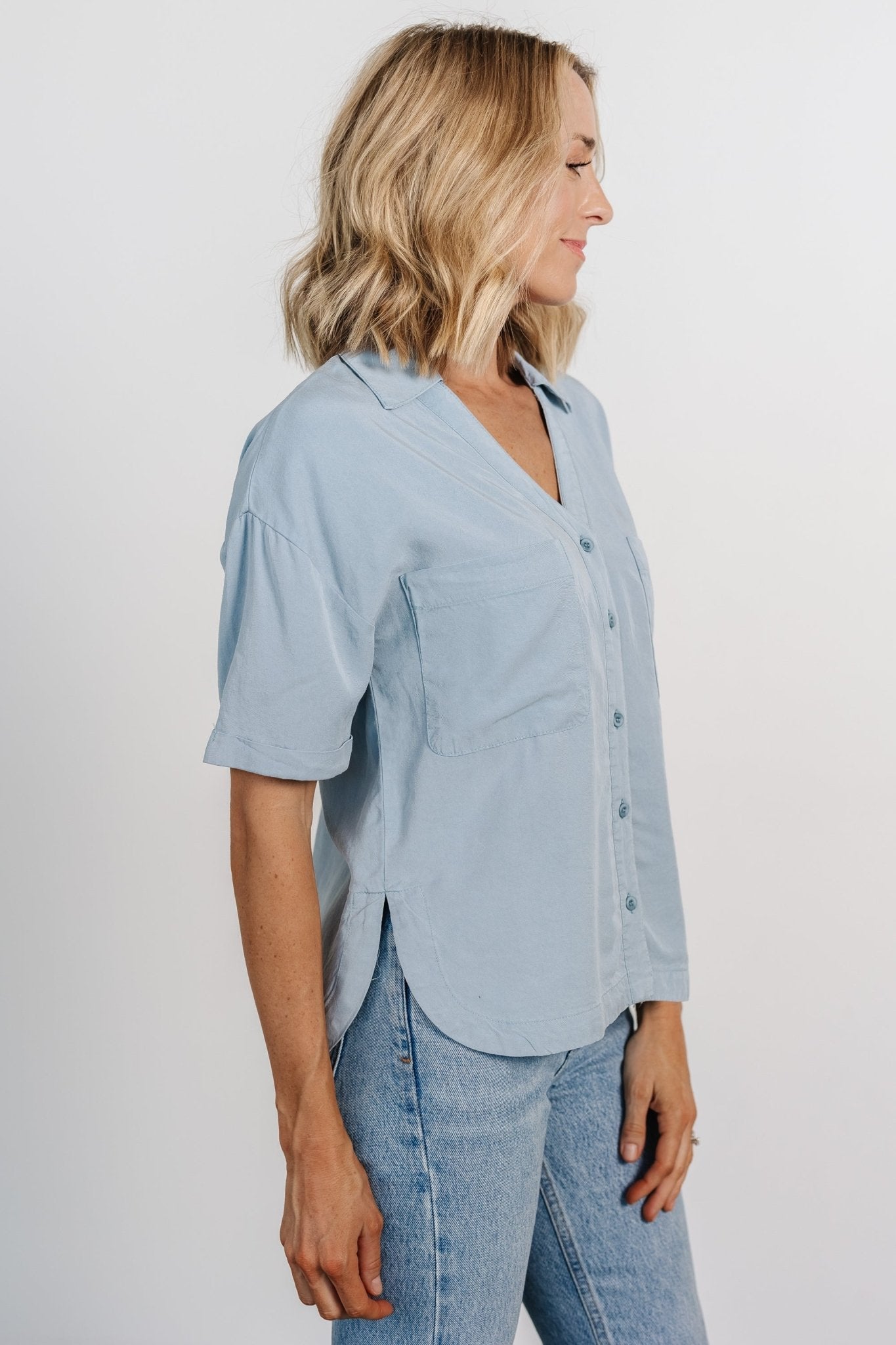 Kinsley Button Top | Light Denim Sale Explore