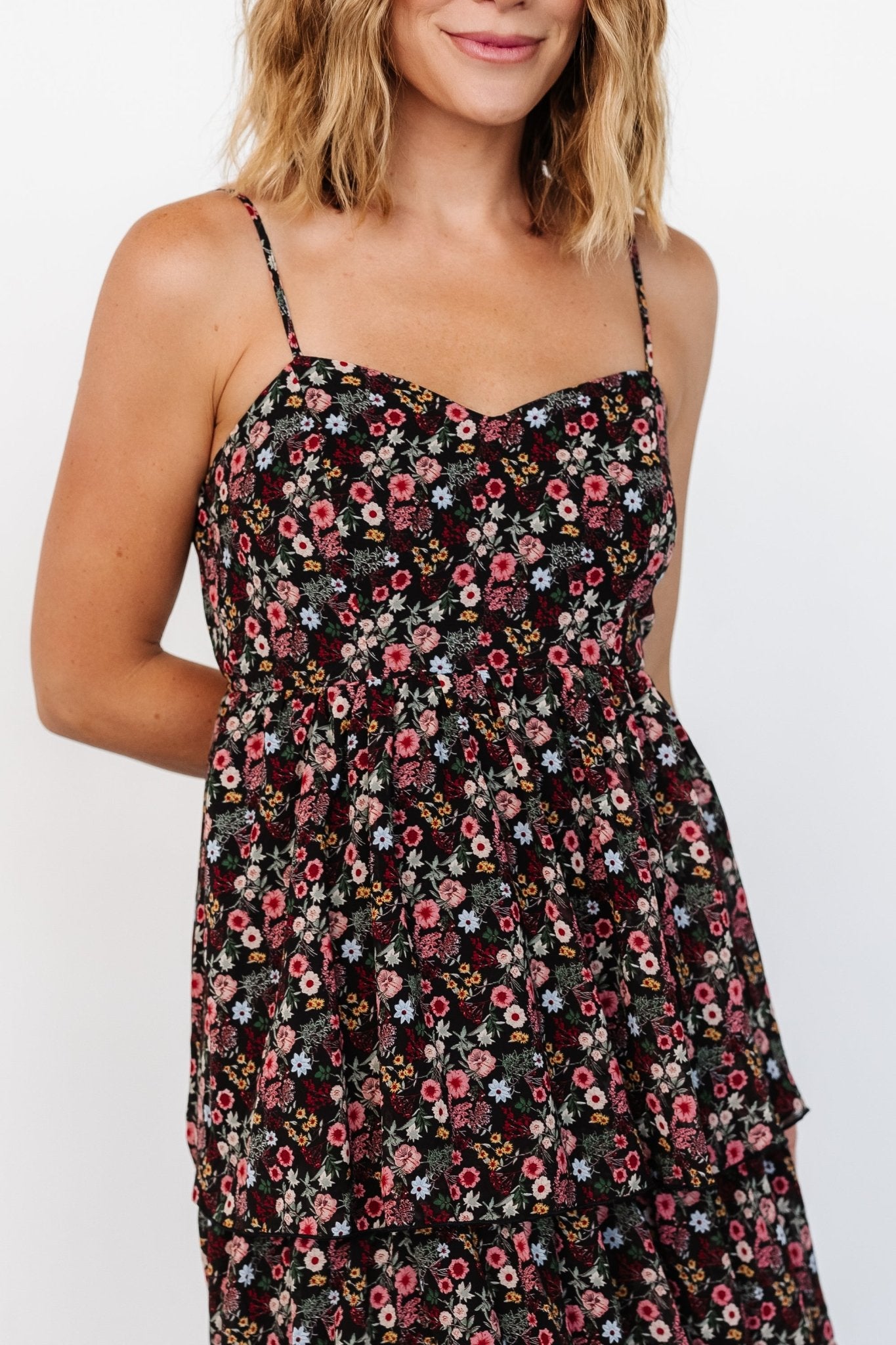 Caprice Tiered Dress | Black Floral Marketable For Sale