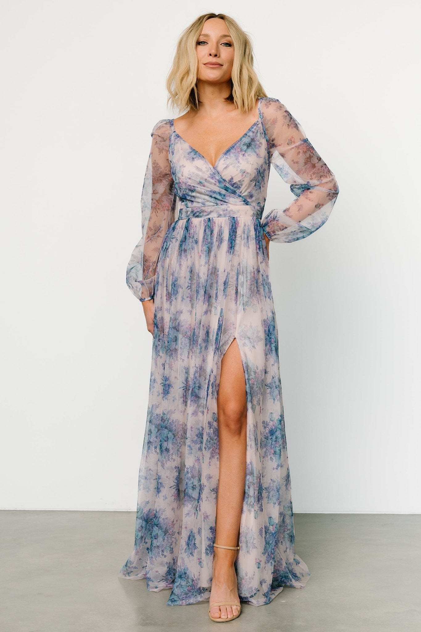 Desiree Tulle Maxi Dress | Natural + Slate Floral Buy Cheap Footlocker Finishline