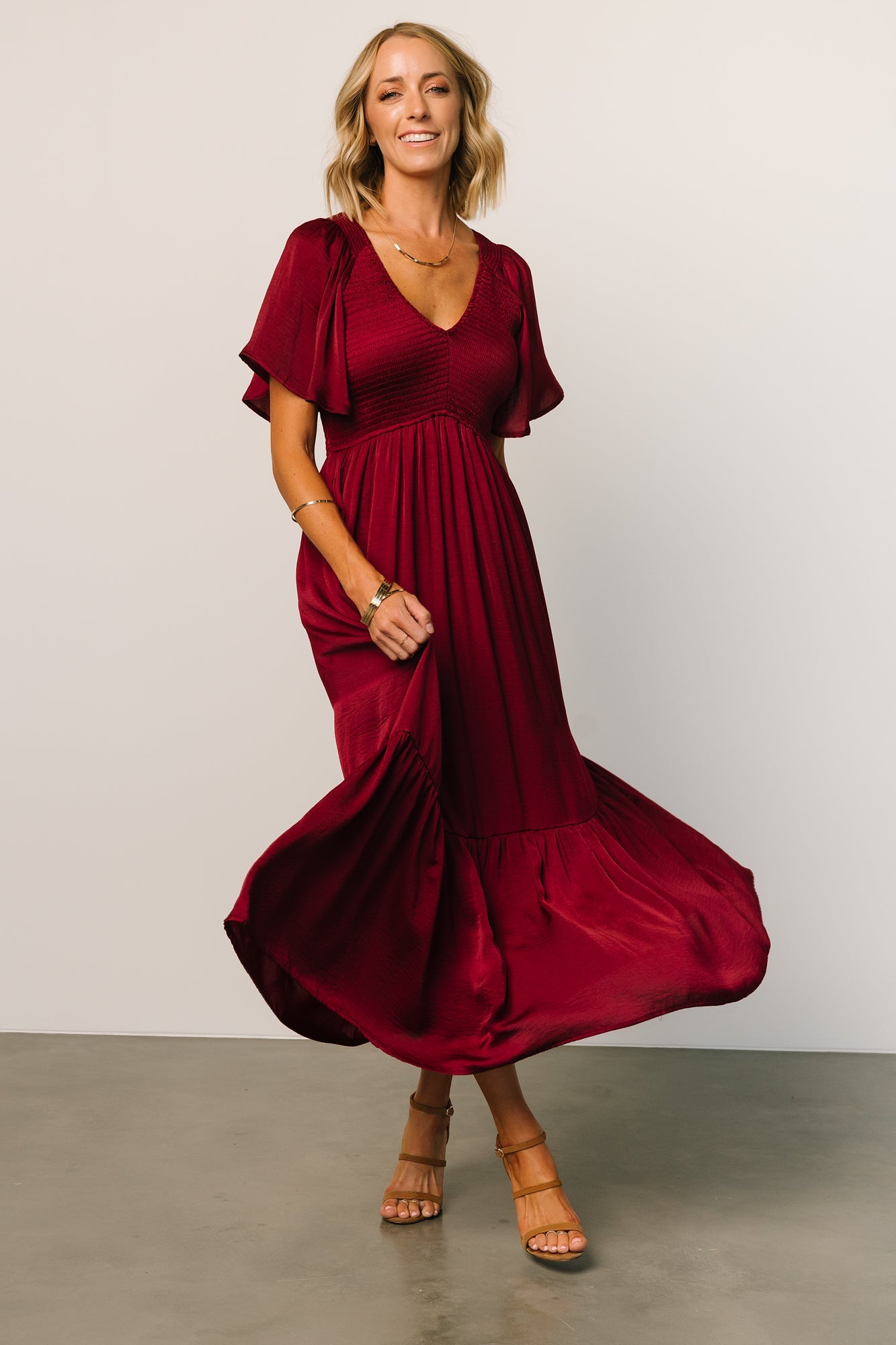 Lovell Smocked Midi Dress | Wine For Sale For Sale