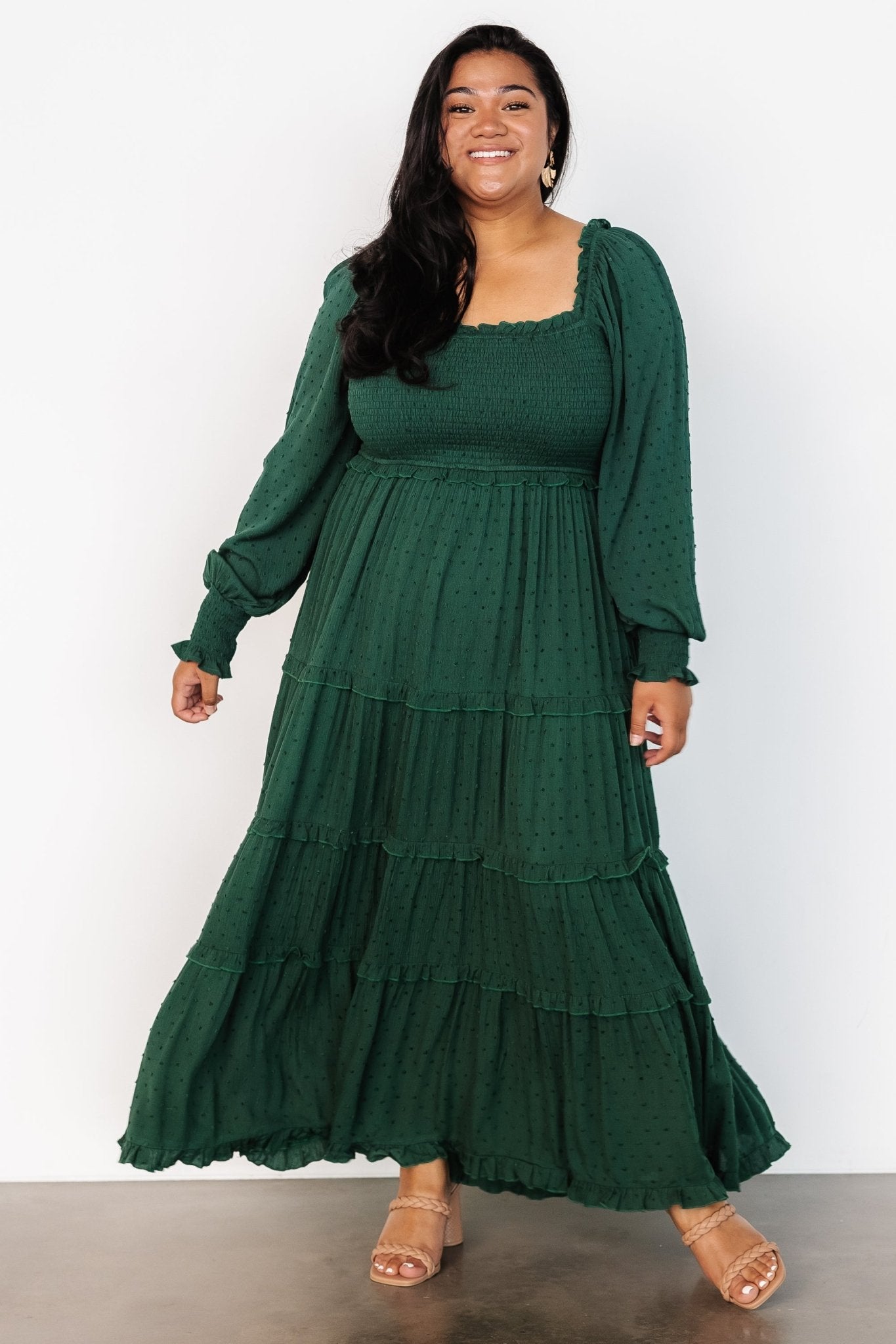 Amanda Smocked Dotted Maxi Dress | Evergreen Cheap 2025 Newest