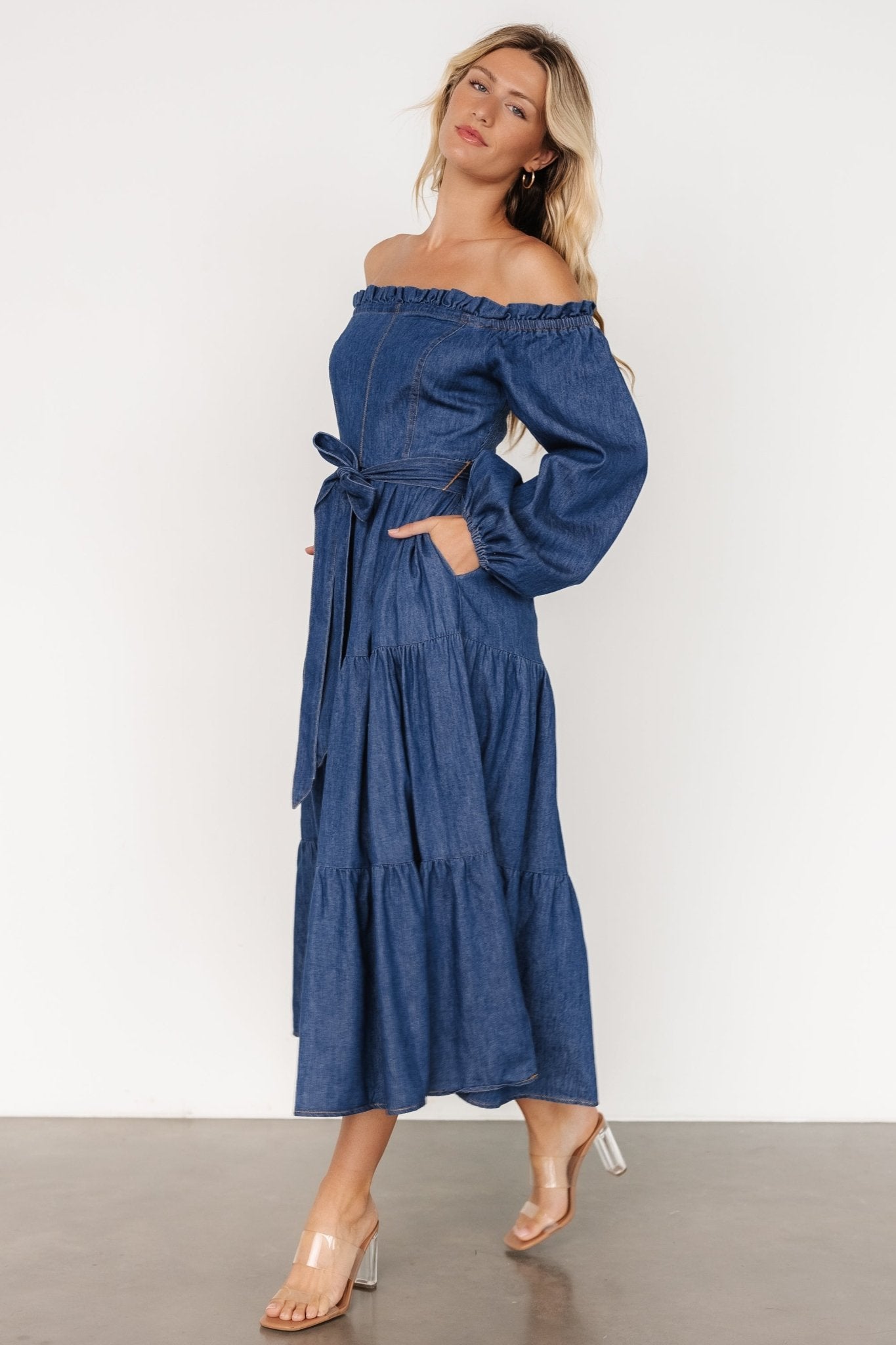 Lewiston Off Shoulder Dress | Denim Blue Best Place To Buy