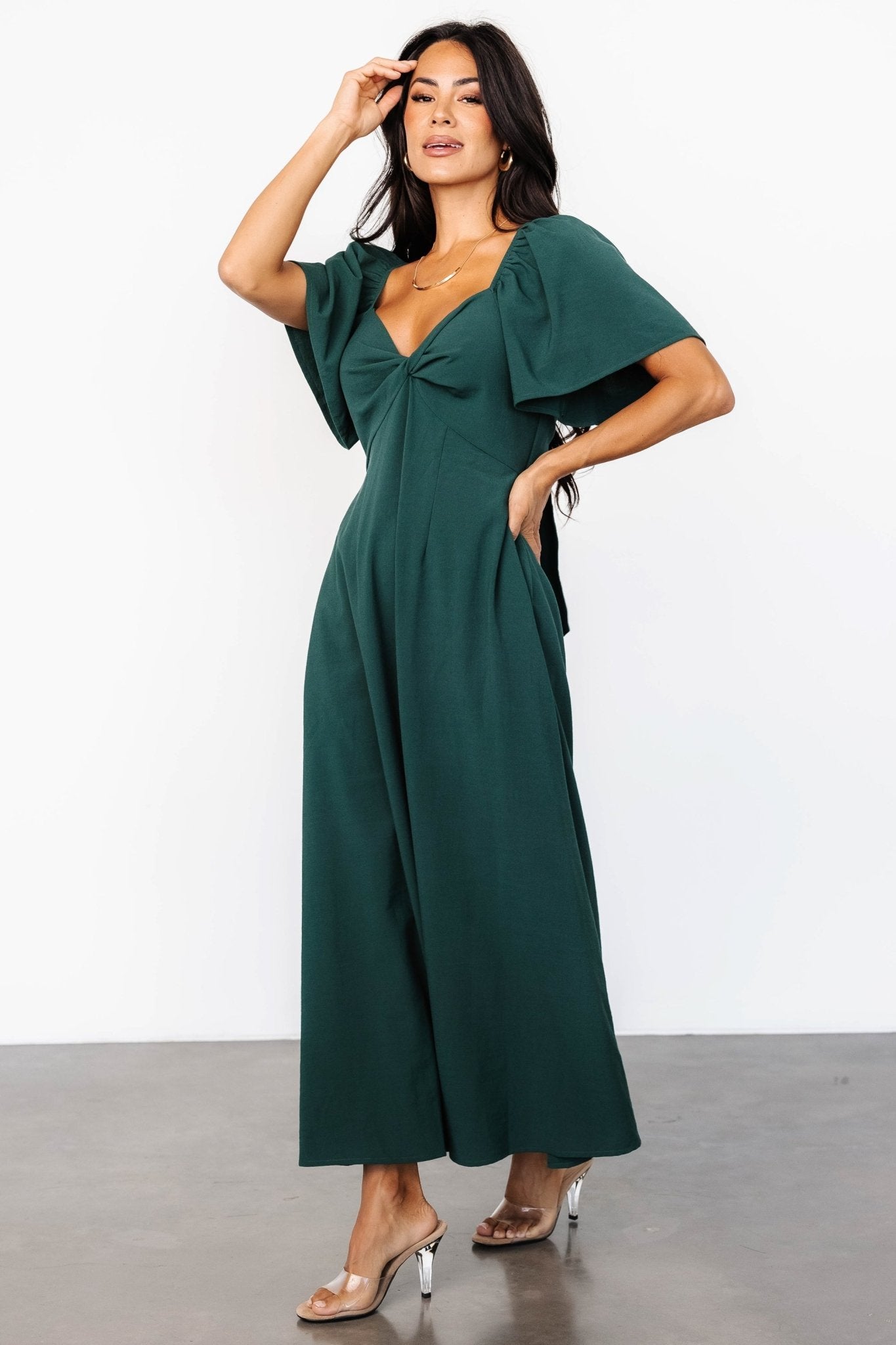 Indie Back Tie Dress | Dark Green Low Pice