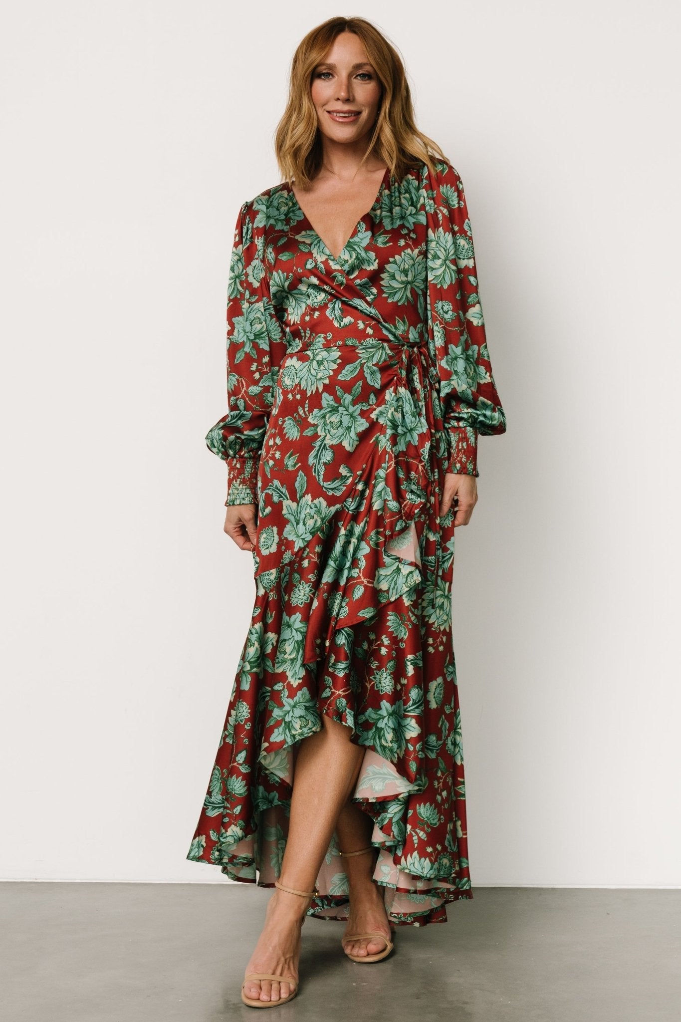 Lavinia Ruffle Maxi Dress | Rust + Green Floral Sale Fake