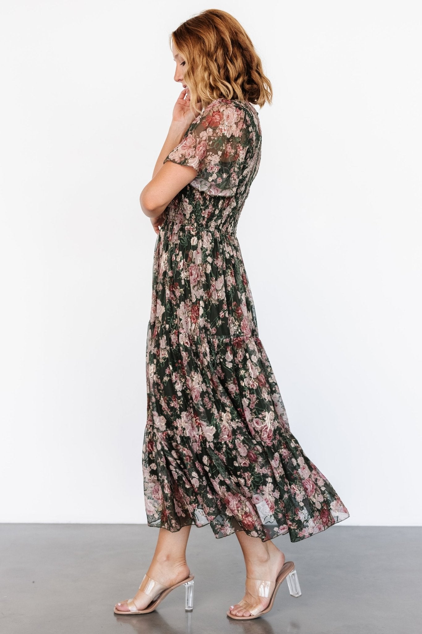 Mara Embroidered Tulle Dress | Dark Green + Blush Floral With Mastercard Cheap Pice