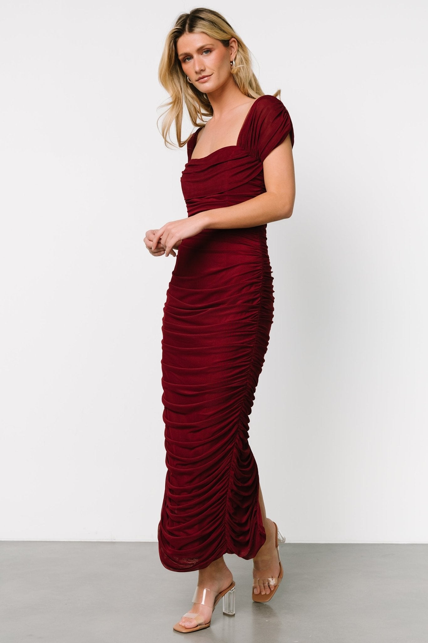 Alessandra Mesh Midi Dress | Burgundy Discount Reliable