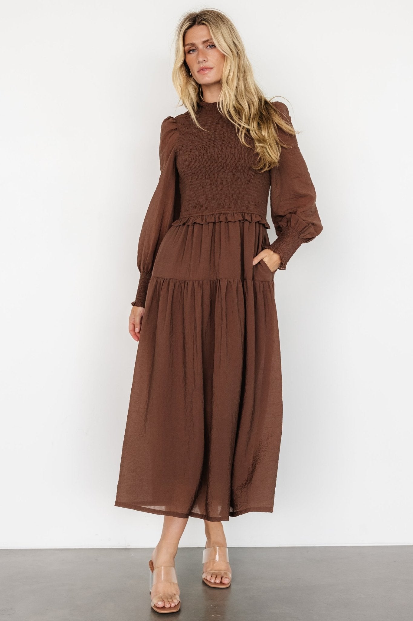 Daria Smocked Maxi Dress | Brown Low Cost Online