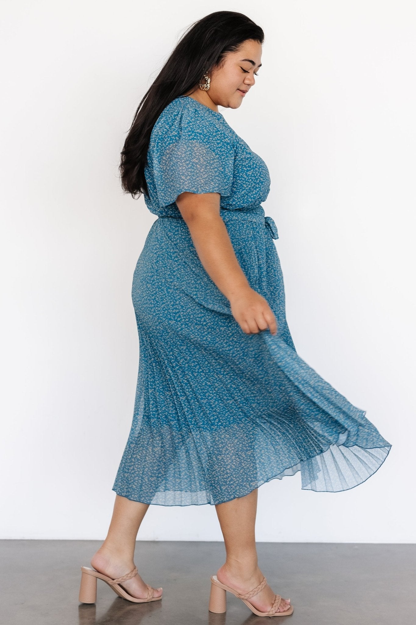 Prim Pleated Dress | Persian Blue Print Discount Best Pices