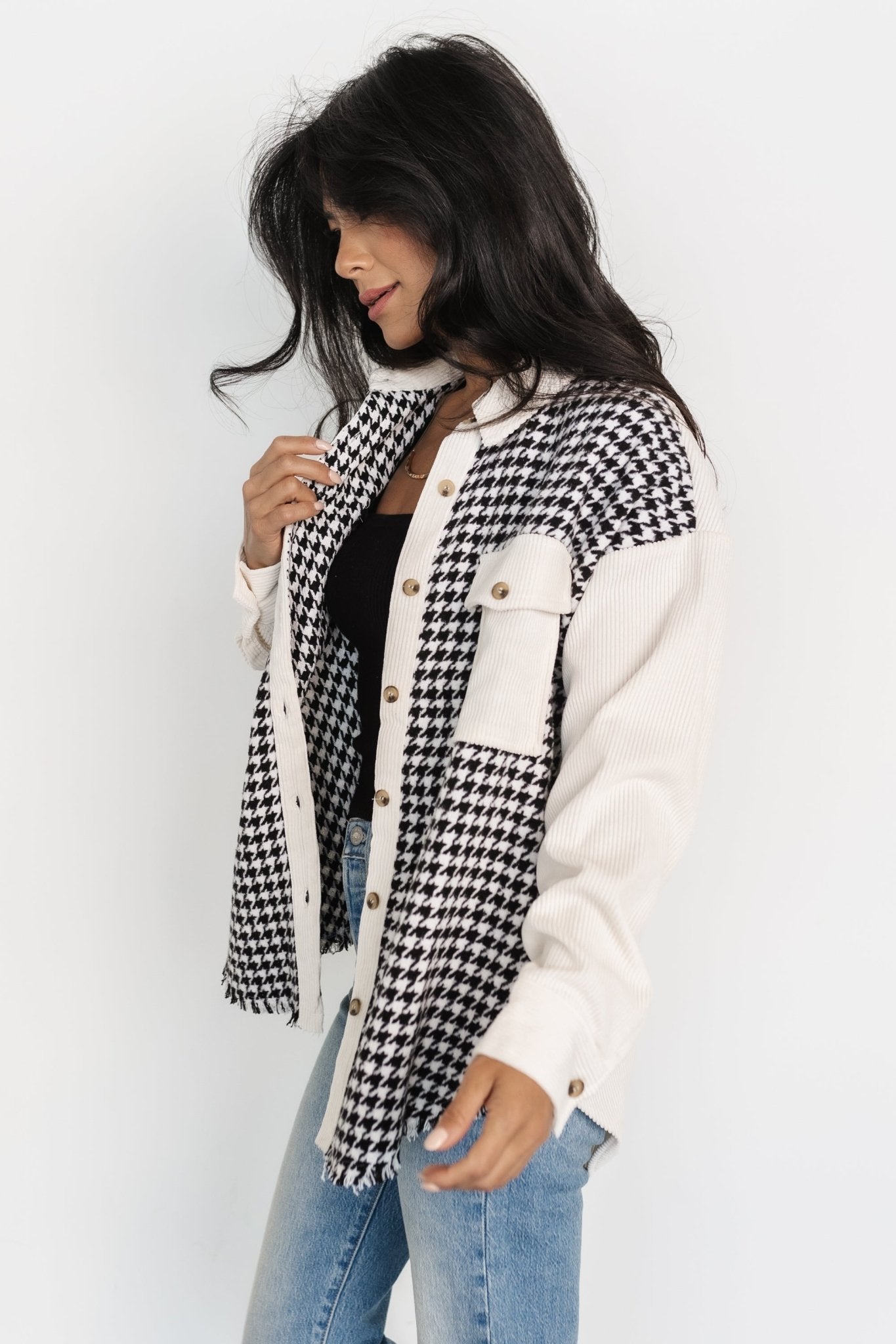 Montreal Houndstooth Shacket | Ivory + Black Original Online