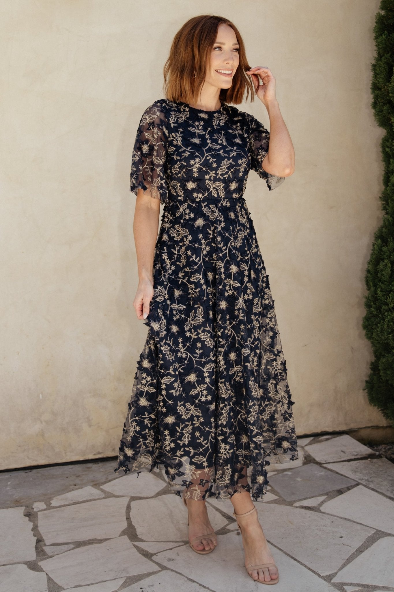 Arabella Embroidered Tulle Maxi Dress | Navy + Gold Free Shipping Browse