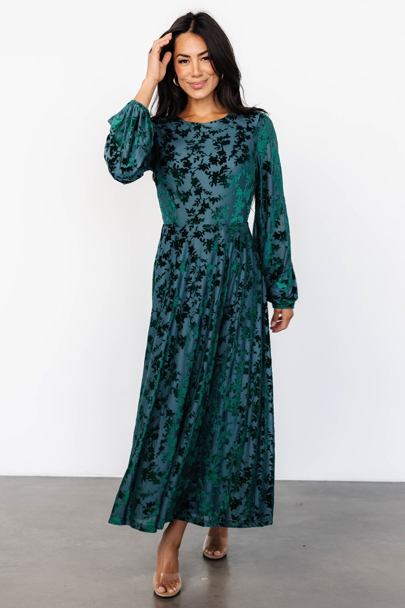 Thora Velvet Dress | Emerald Floral Cost For Sale