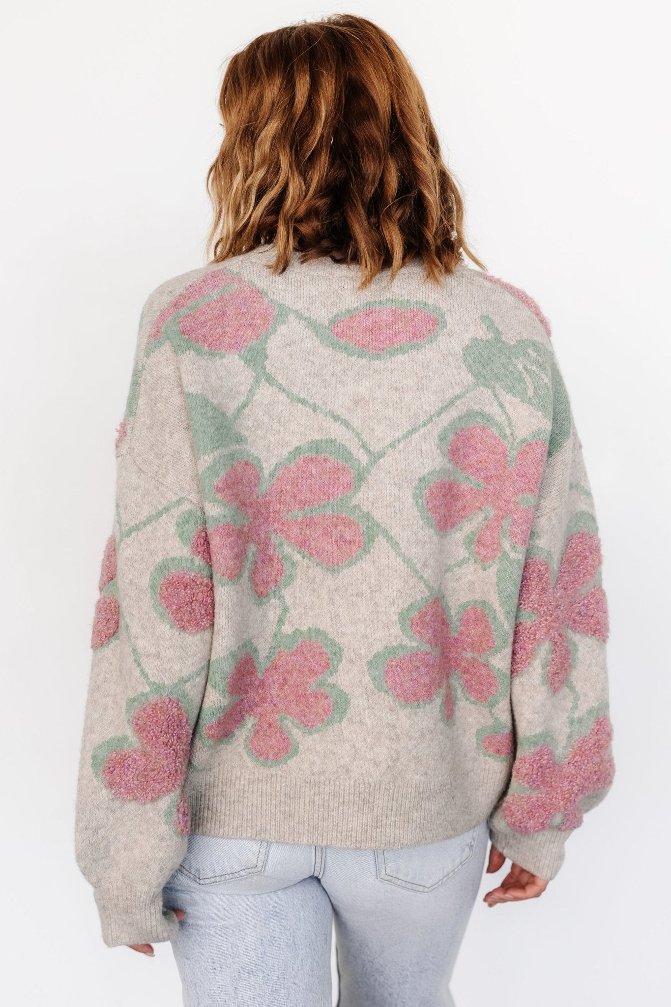 Lisbeth Flower Sweater | Green + Pink Shop For Sale