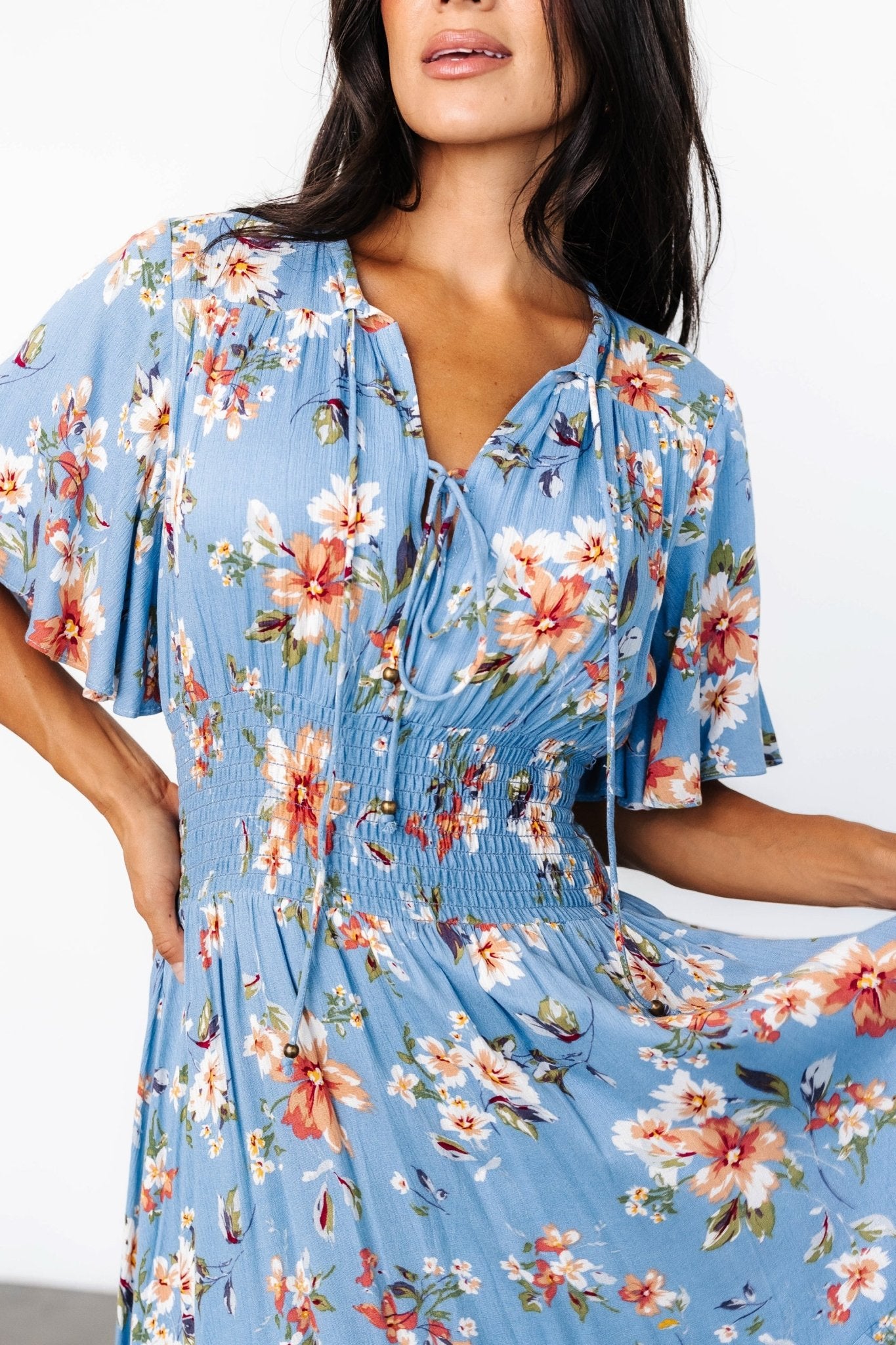 Spell Boho Midi Dress | Blue + Peach Floral Pictures Cheap Online