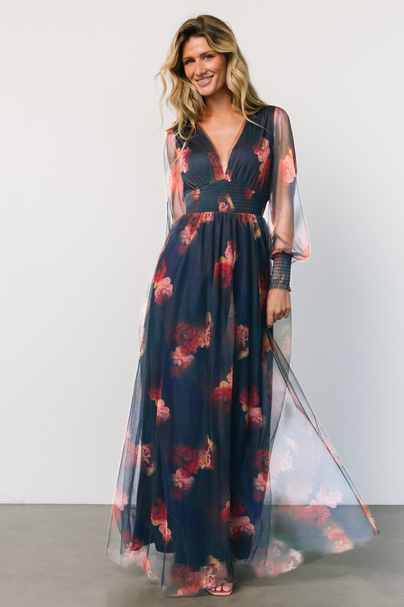 Layla Tulle Maxi Dress | Topaz Ombre Floral Clearance Eastbay