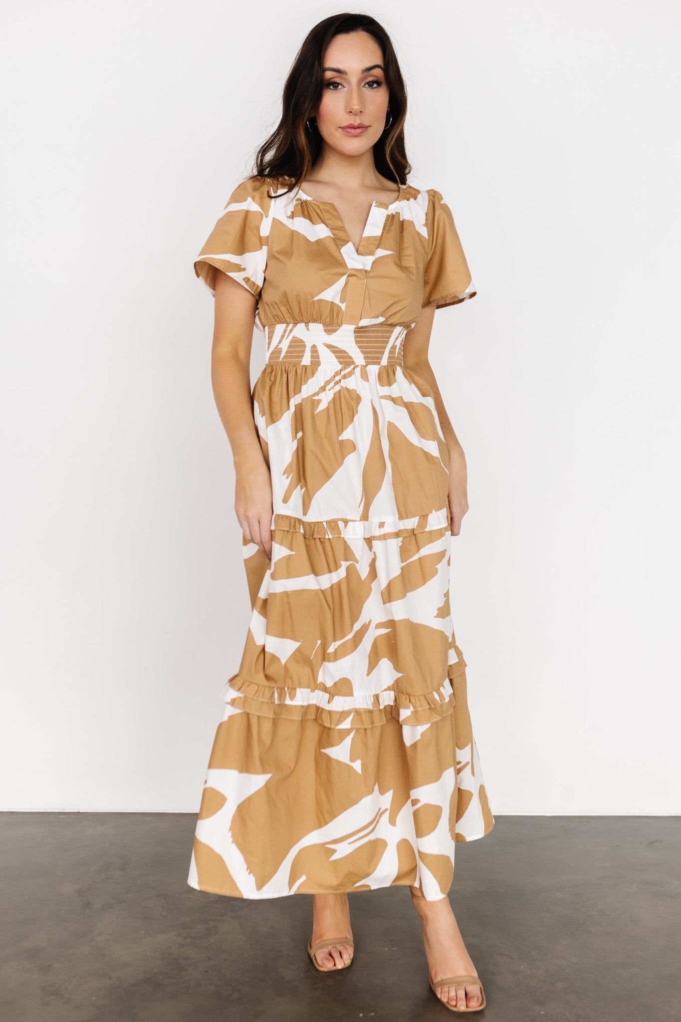 Palmer Tiered Maxi Dress | Camel + White Free Shipping Classic