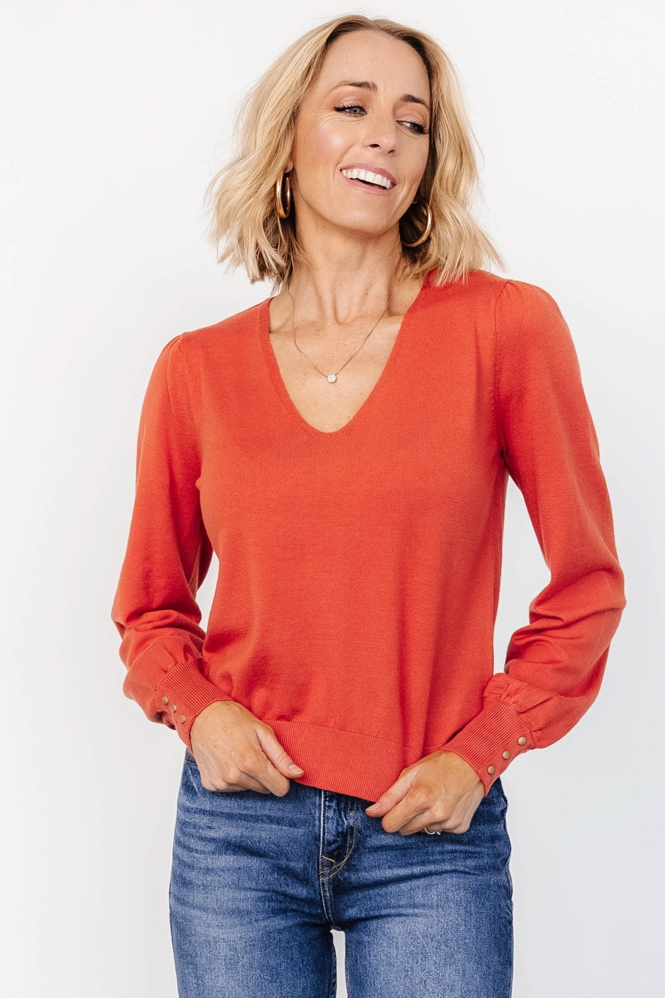 Sheila V Neck Sweater Top | Light Rust Outlet New