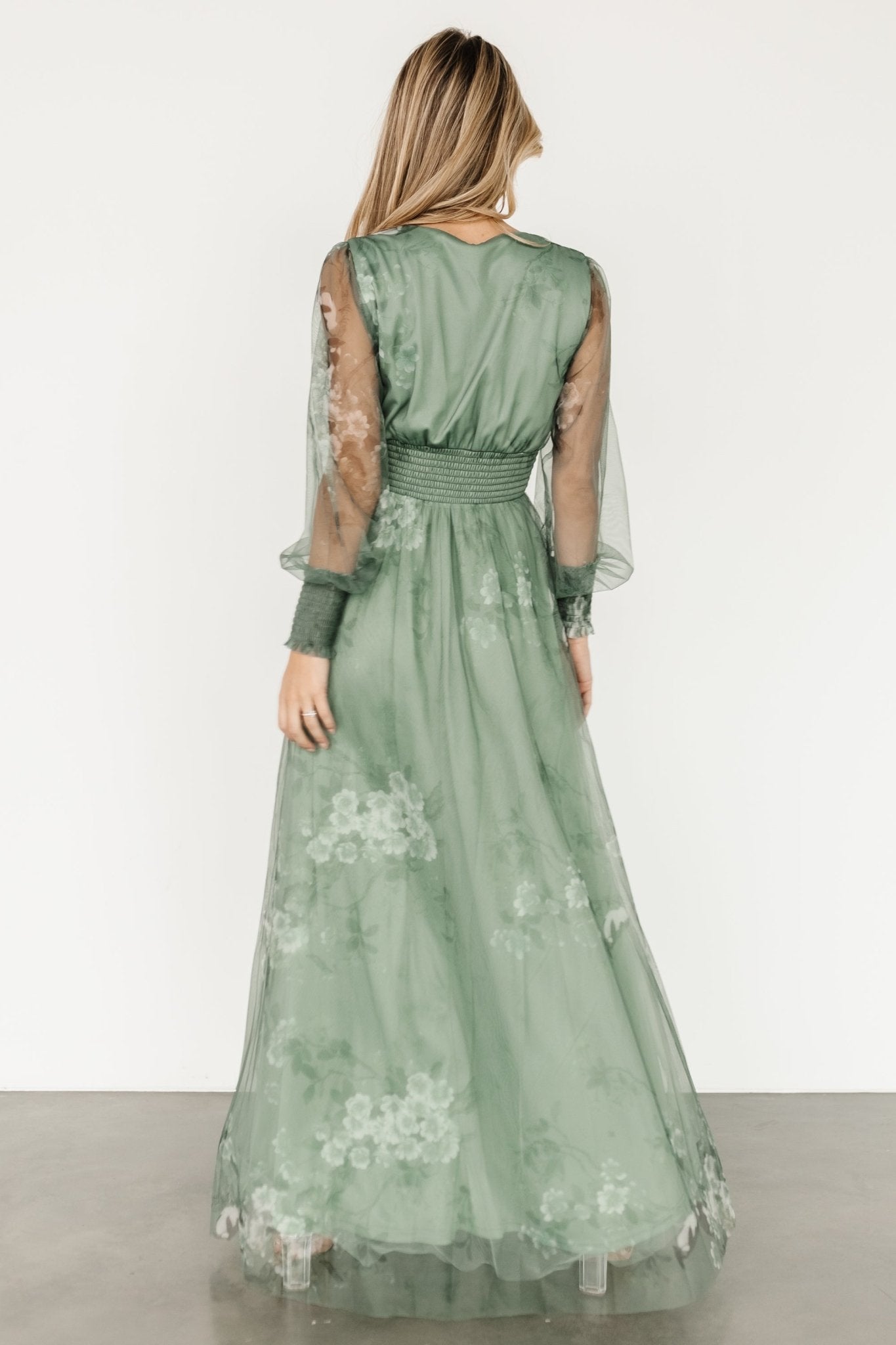 Layla Tulle Maxi Dress | Dusty Green Floral Sale New