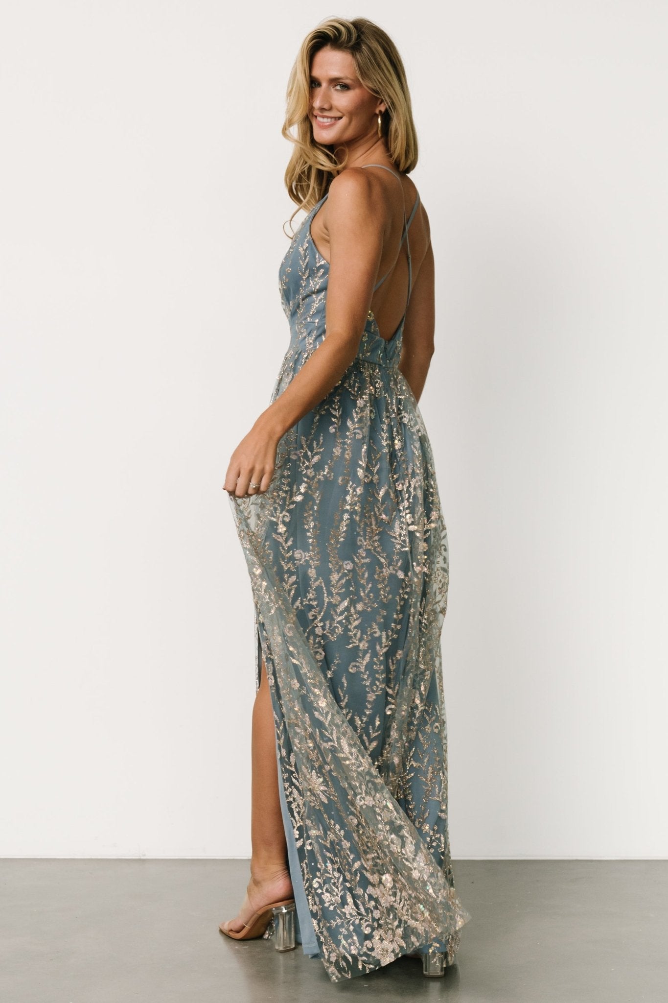 Anisa Shimmer Gown | Slate Blue + Rose Gold Find Great Online