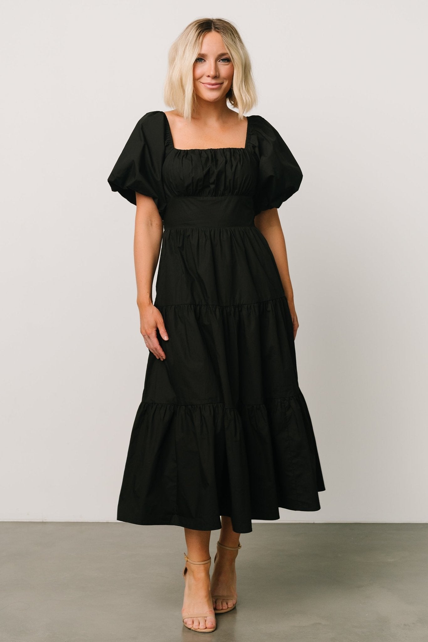 Cindy Puff Sleeve Tiered Dress | Black Official For Sale