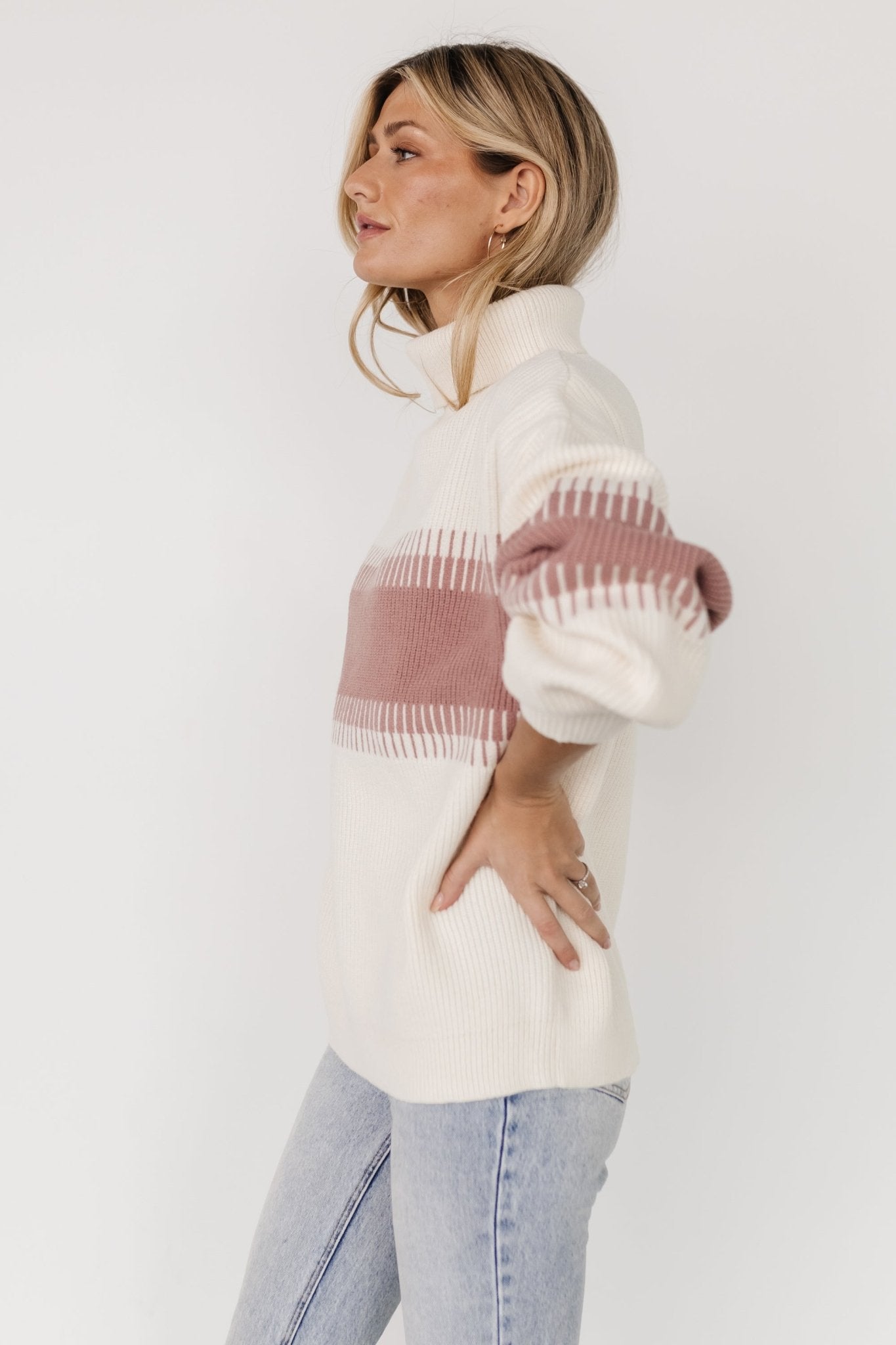 Antonov Turtle Neck Sweater | Mauve + Cream Low Pice Cheap Online