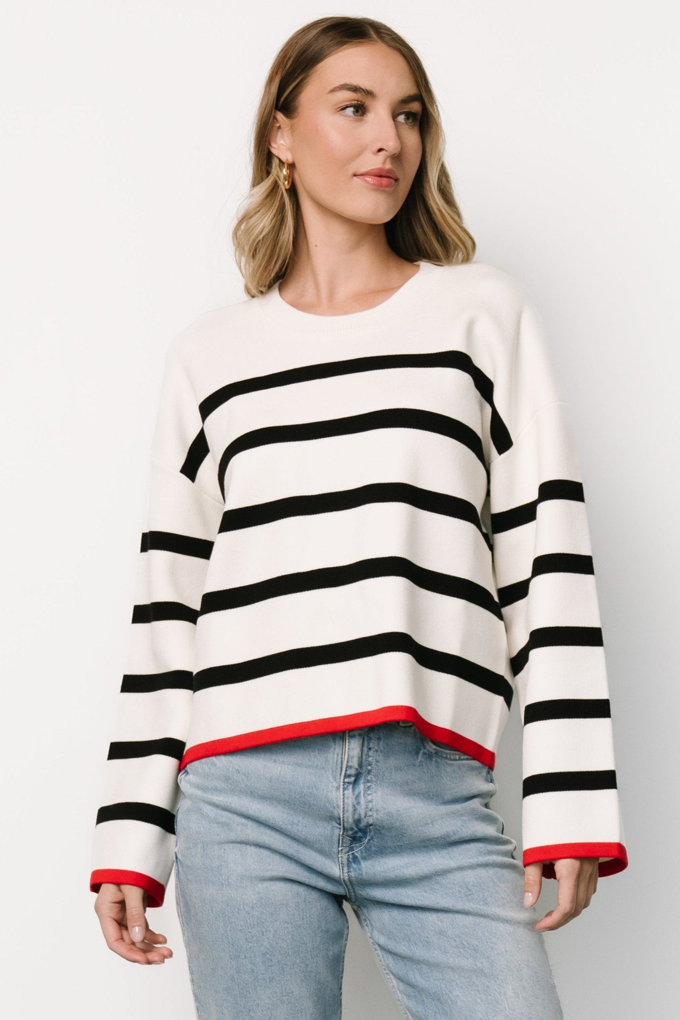 Madilyn Striped Sweater | Off White + Black Free Shipping 2025 New