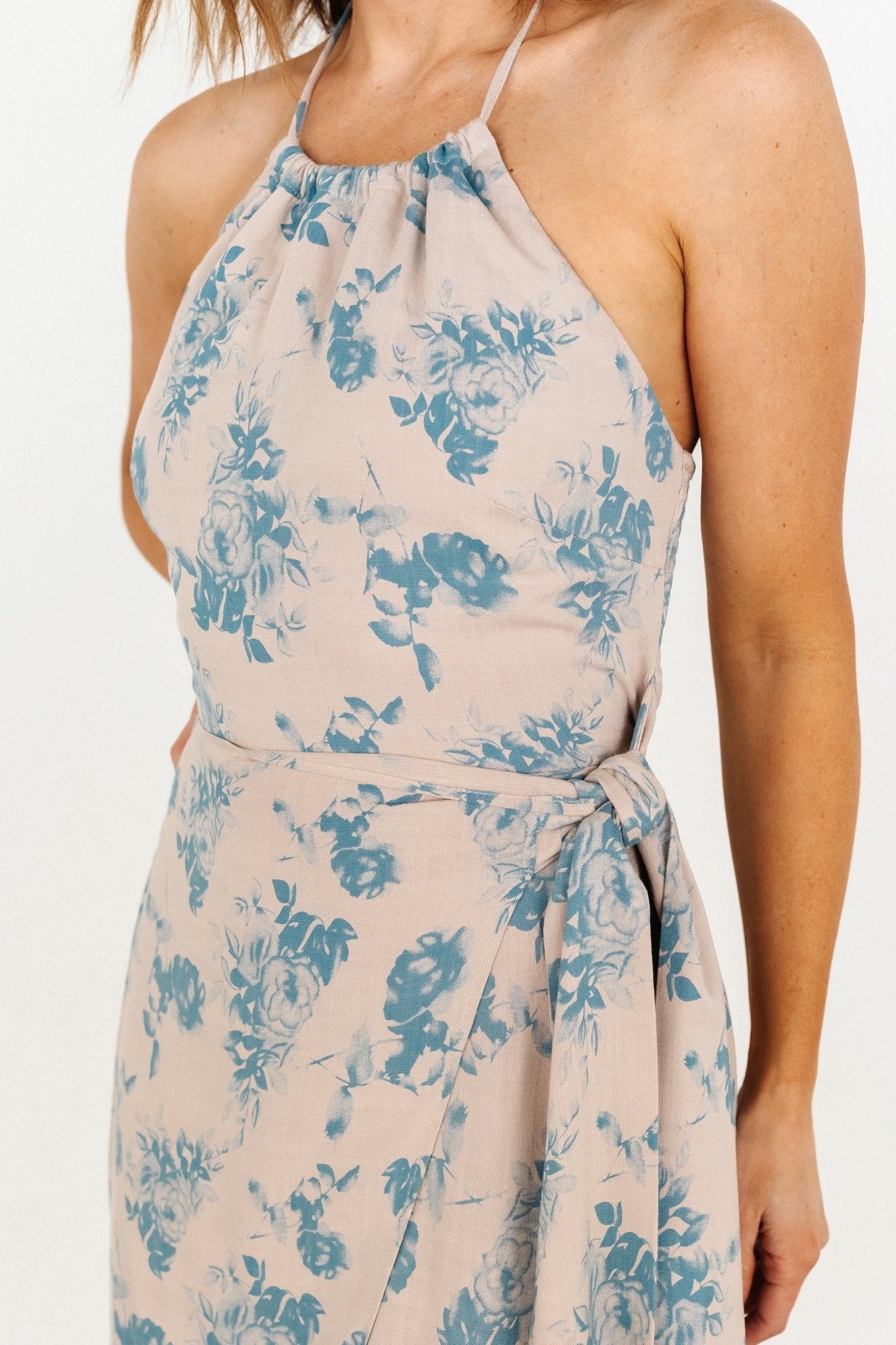 Nicole Faux Wrap Midi Dress | Natural + Blue Discount Codes Really Cheap