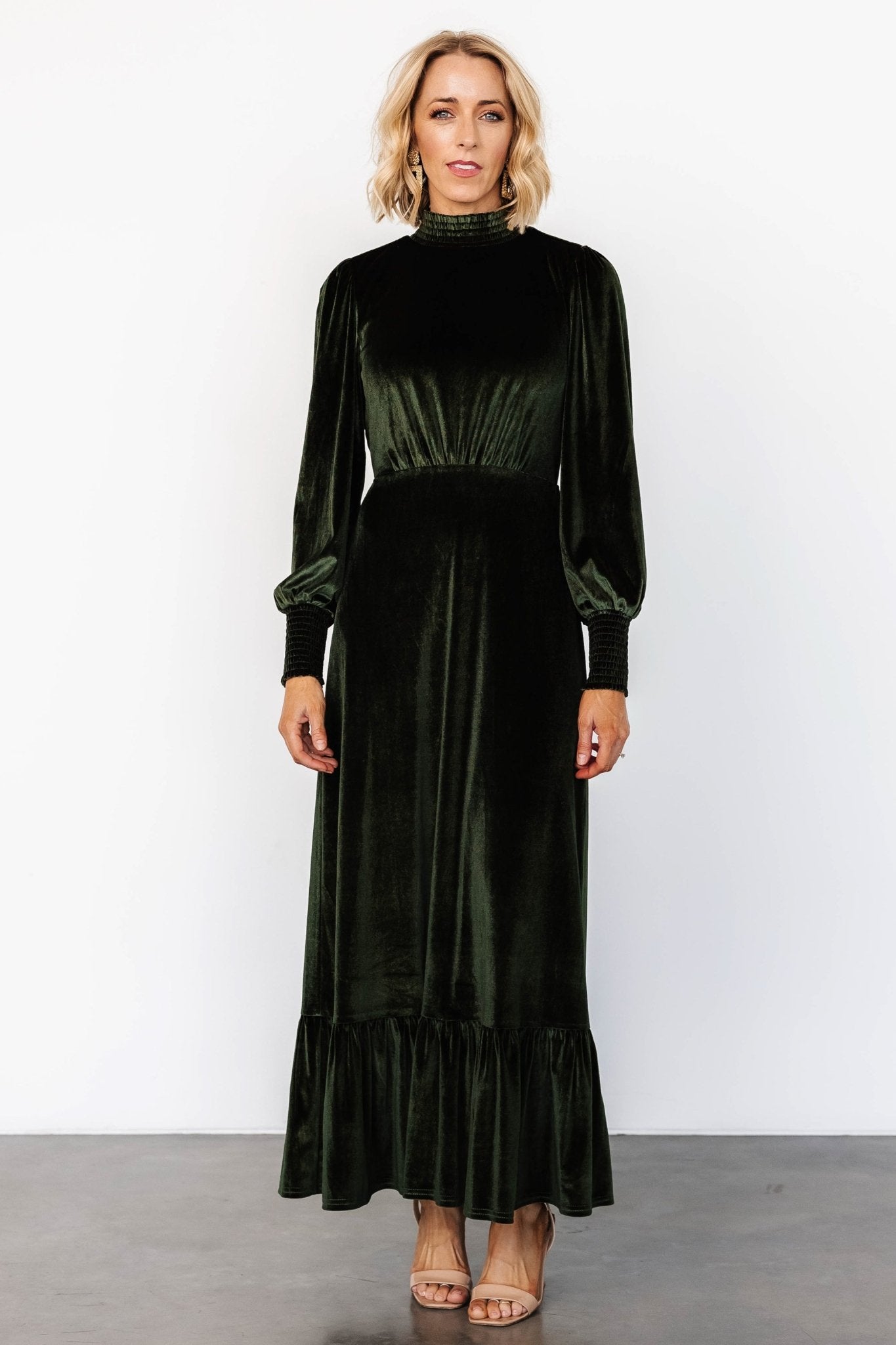 Elodie Velvet Maxi Dress | Deep Olive Visit New