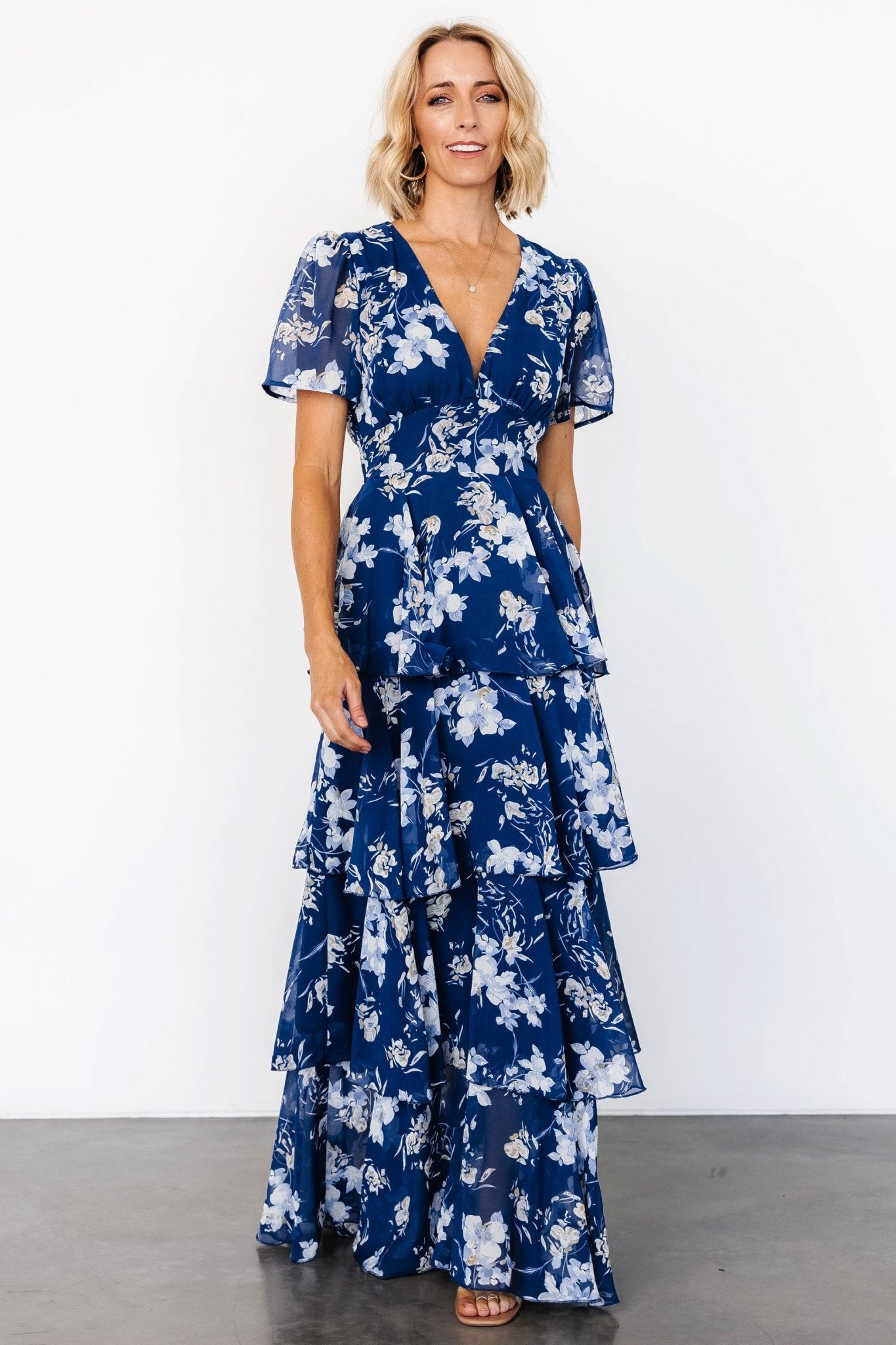 Montaigne Ruffle Maxi Dress | Navy + Blue Floral Cheap Sale With Paypal