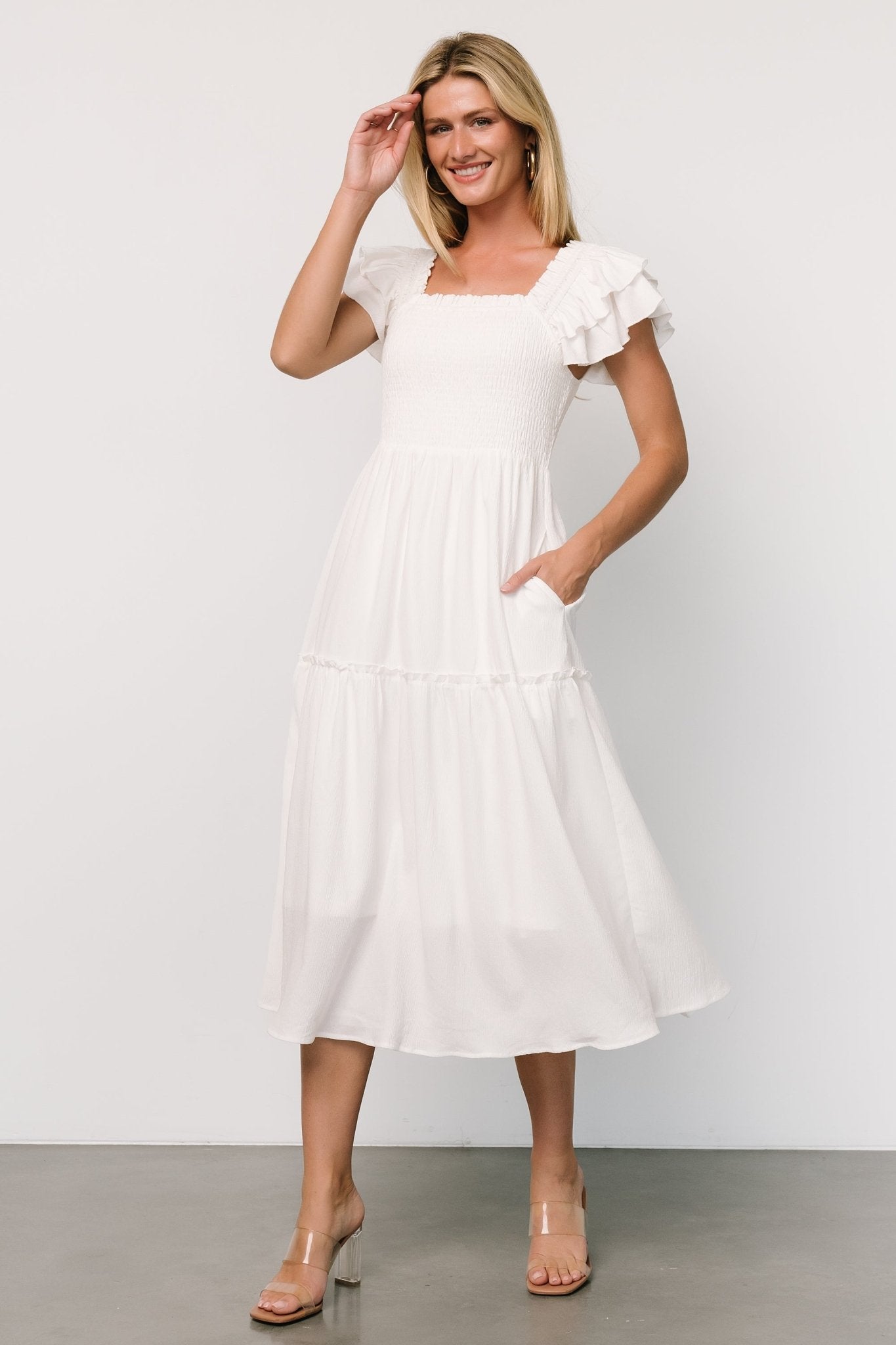 Jacie Smocked Midi Dress | White Buy Cheap Best Sale