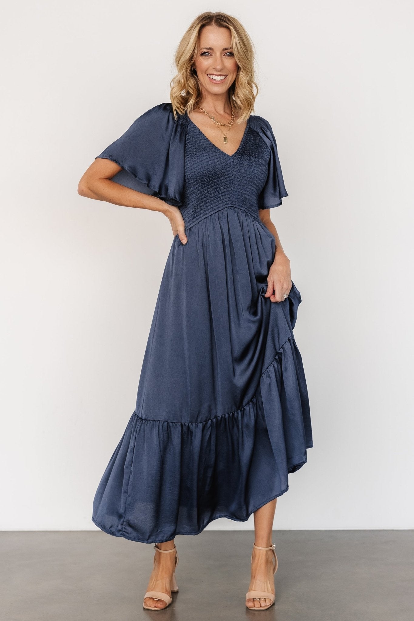 Lovell Smocked Midi Dress | Midnight Blue Buy Cheap New