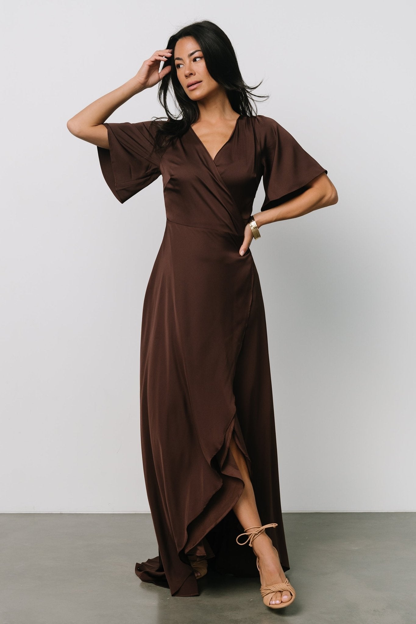 Vara Satin Maxi Wrap Dress | Espresso Buy Cheap Get Authentic