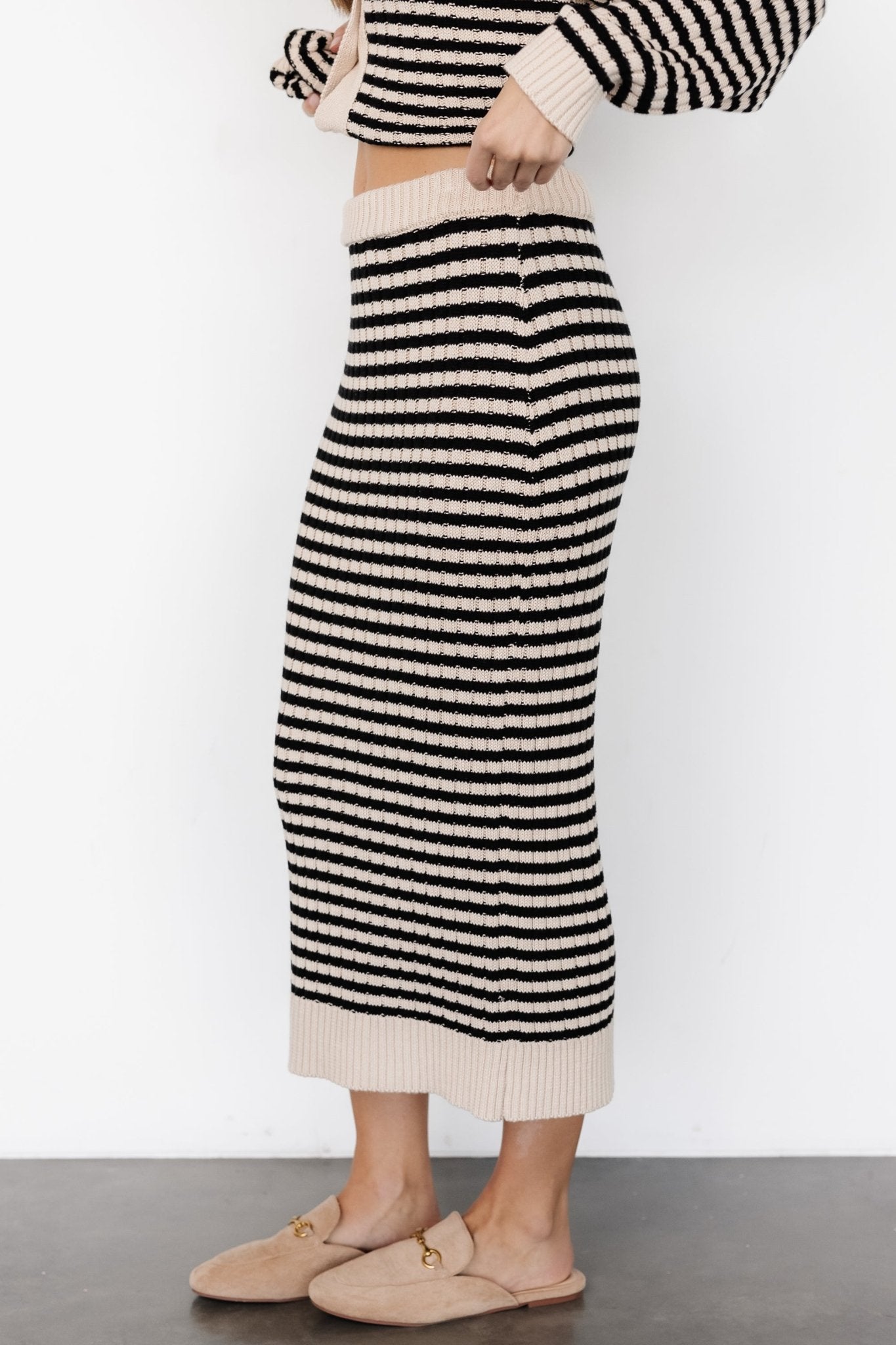 Justina Striped Knit Skirt | Black + Cream Sale Original