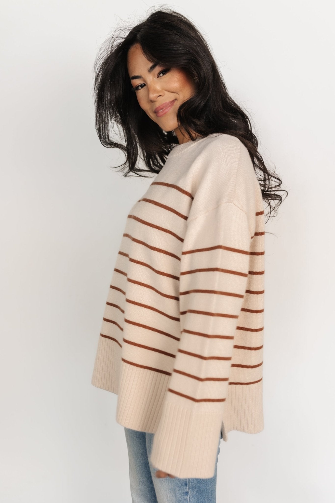 Emerson Stripe Knit Sweater | Beige + Camel Clearance Store Sale Online